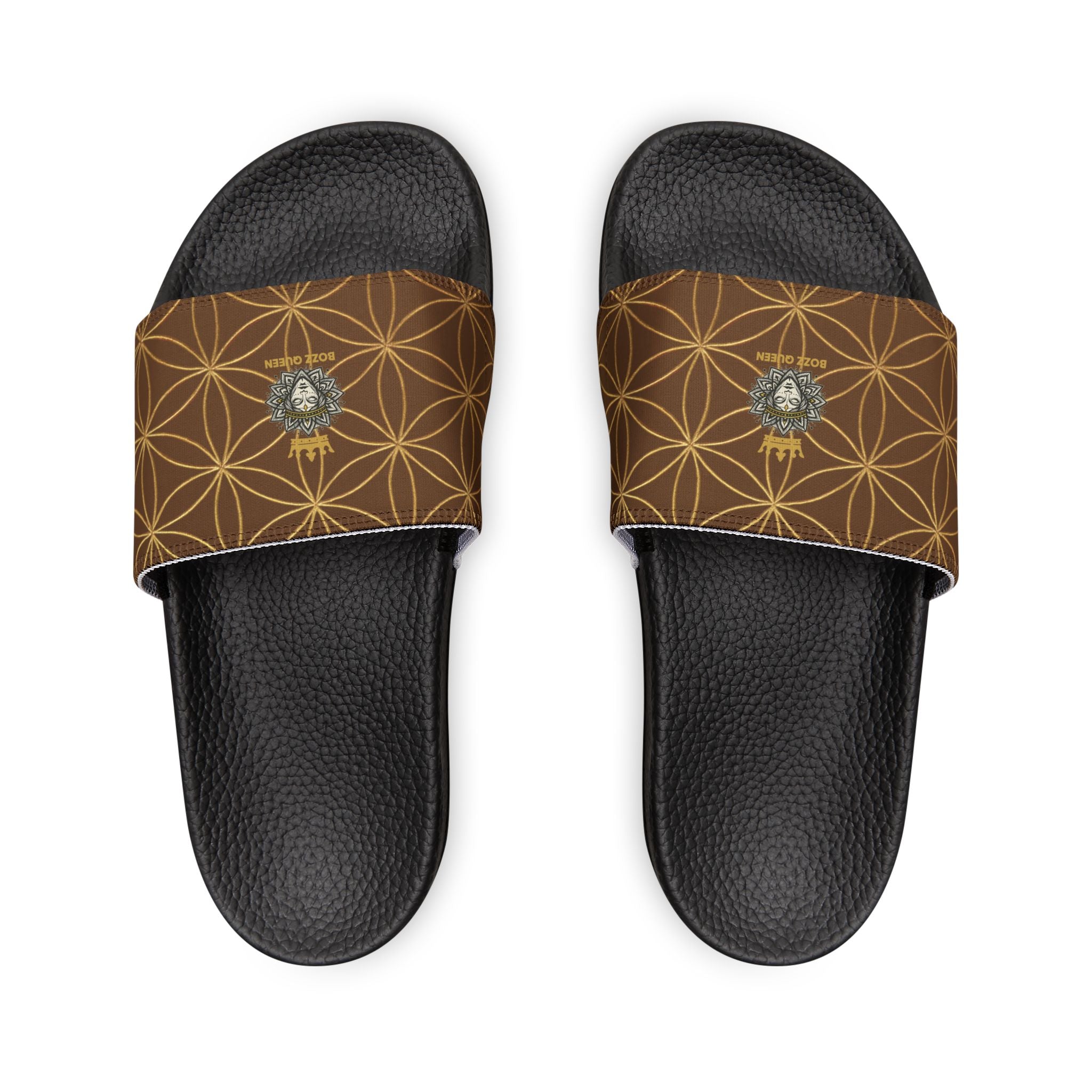 Bozz Queen Brown Flower of Life Women's Sandals - Removable Strap Beach Slides