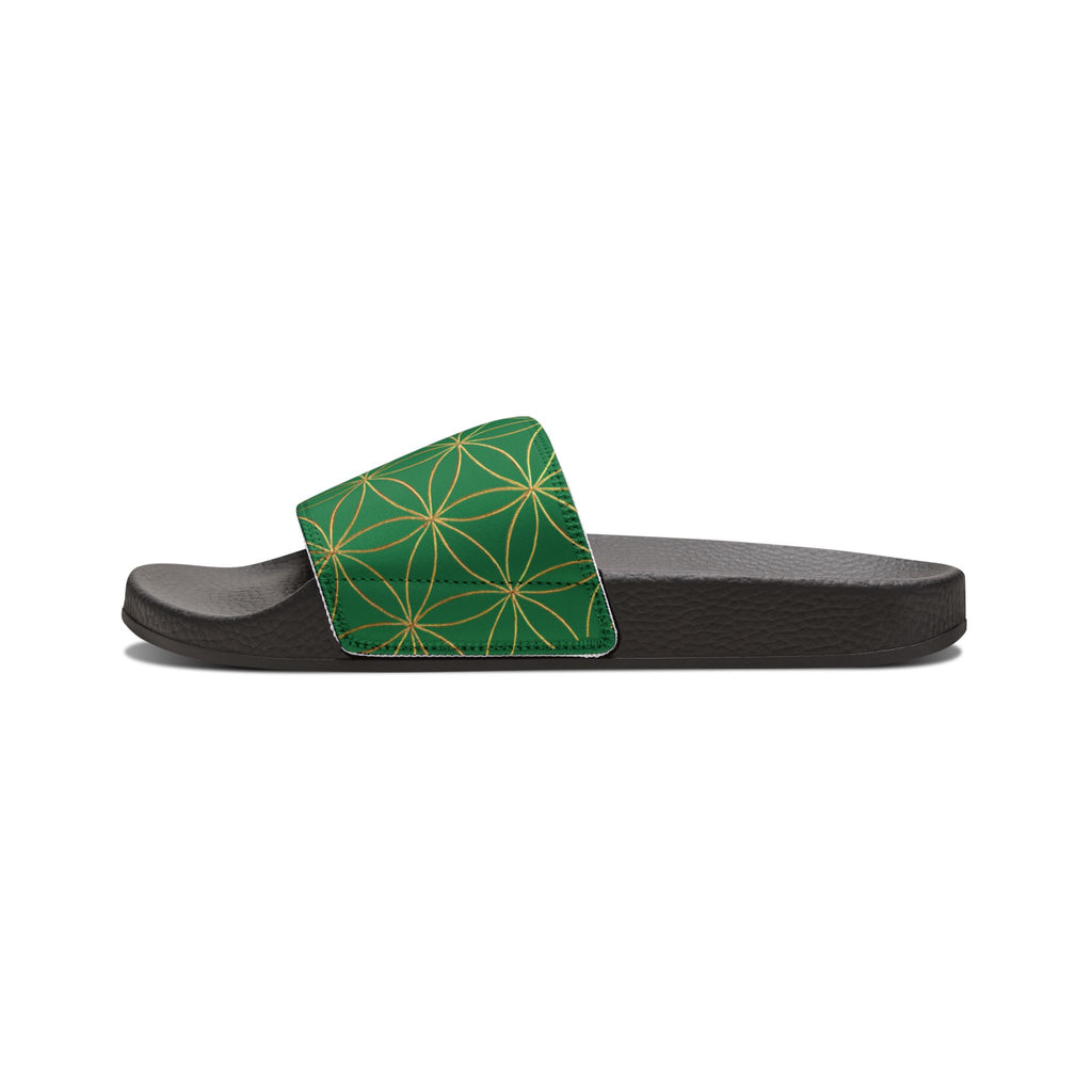 Bozz Queen Dark Green Flower of Life Women's Sandals - Removable Strap Beach Slides