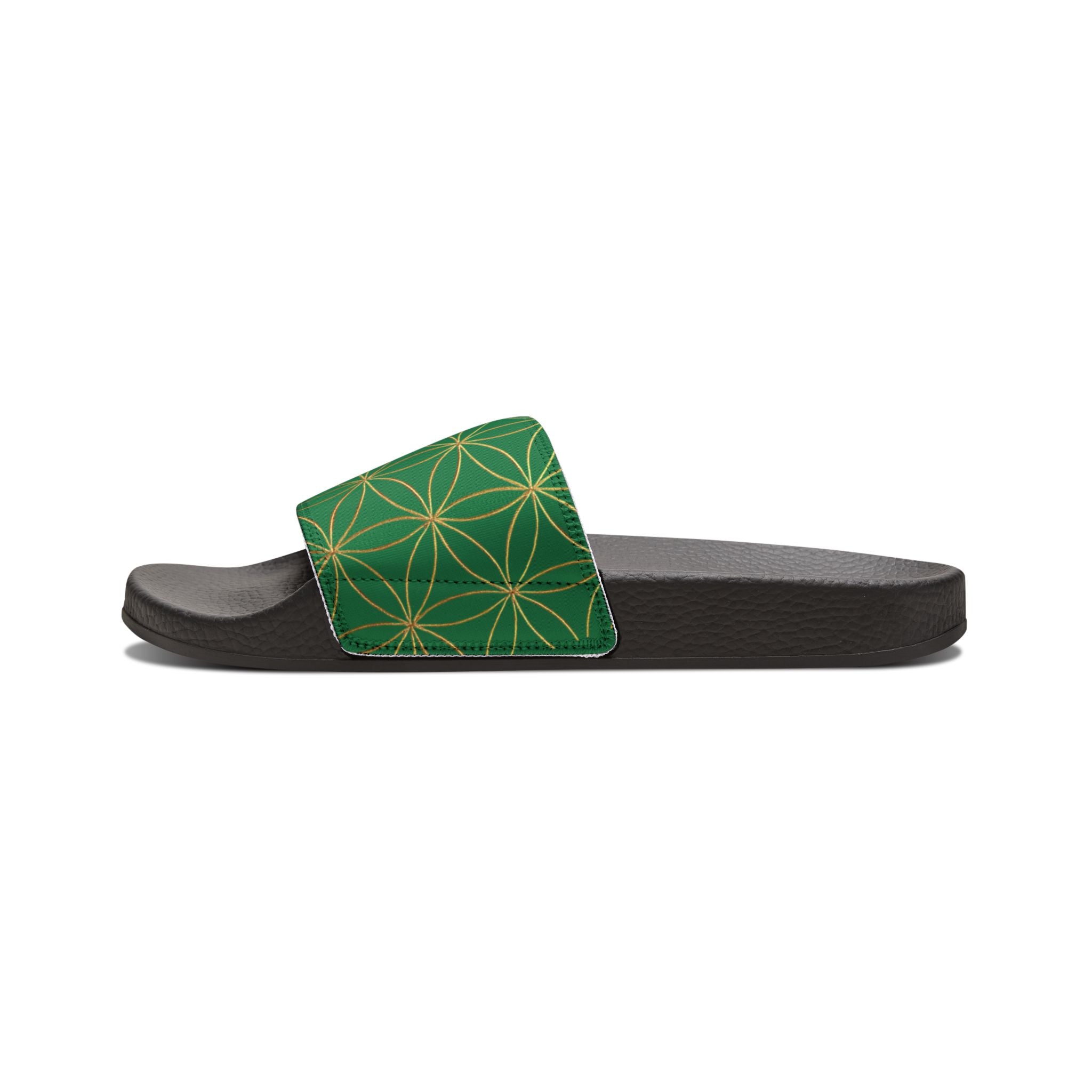 Bozz Queen Dark Green Flower of Life Women's Sandals - Removable Strap Beach Slides