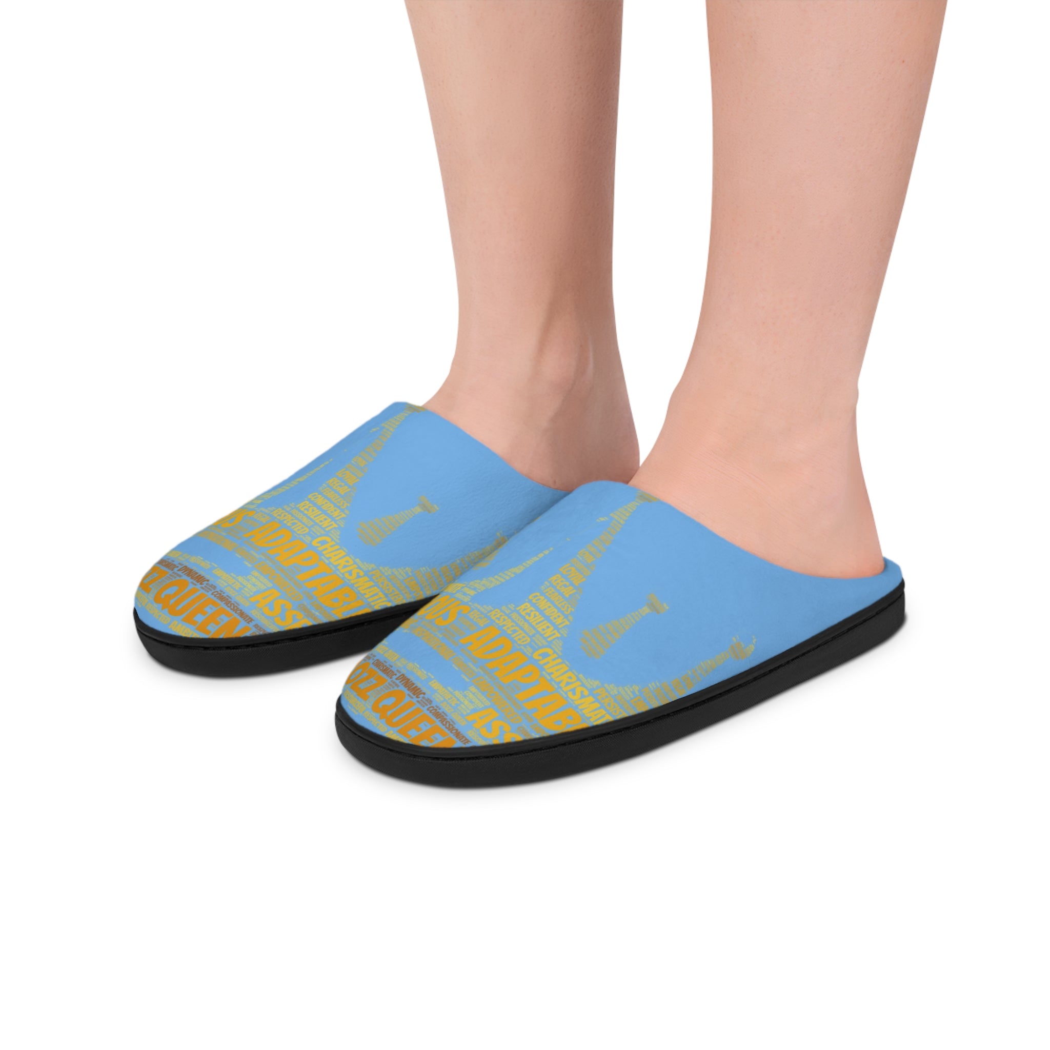 Bozz Queen Light Blue & Gold Women's Indoor Slippers - Soft Flannel House Shoes