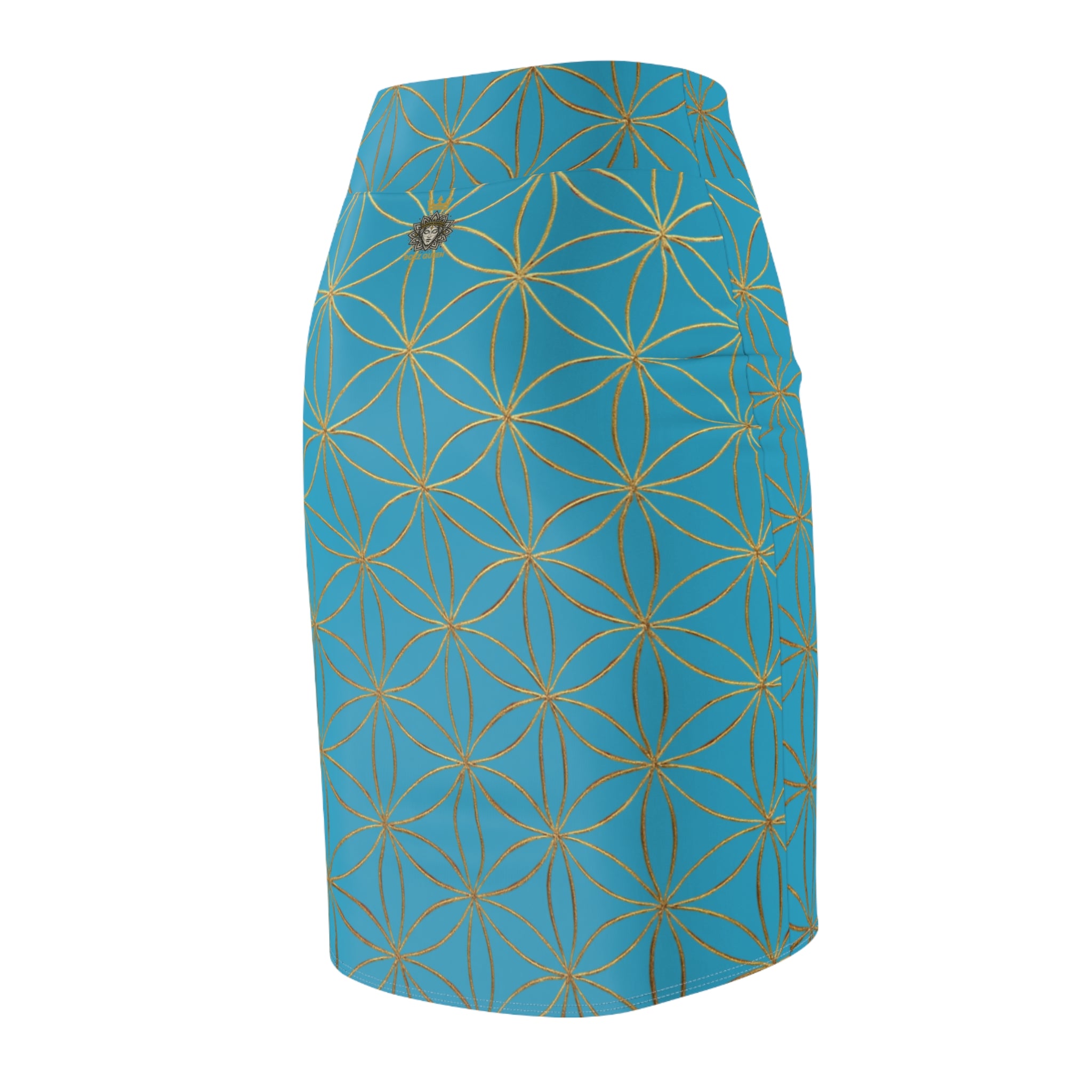Turquoise Flower of Life Pencil Skirt - Women's Chic Office & Date Night Skirt