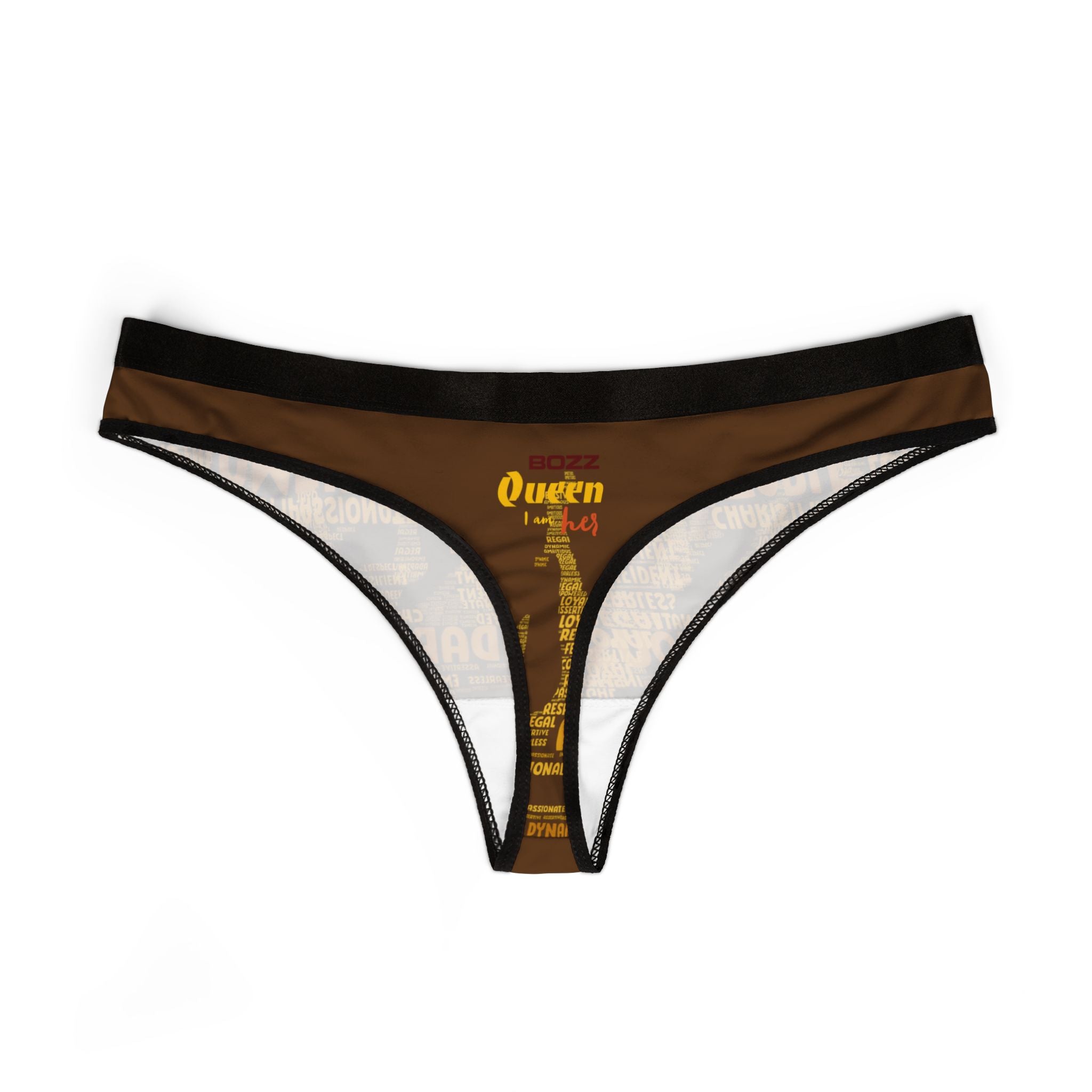 Women's Brown Yellow Thongs - Bold Statement Motivational Lingerie