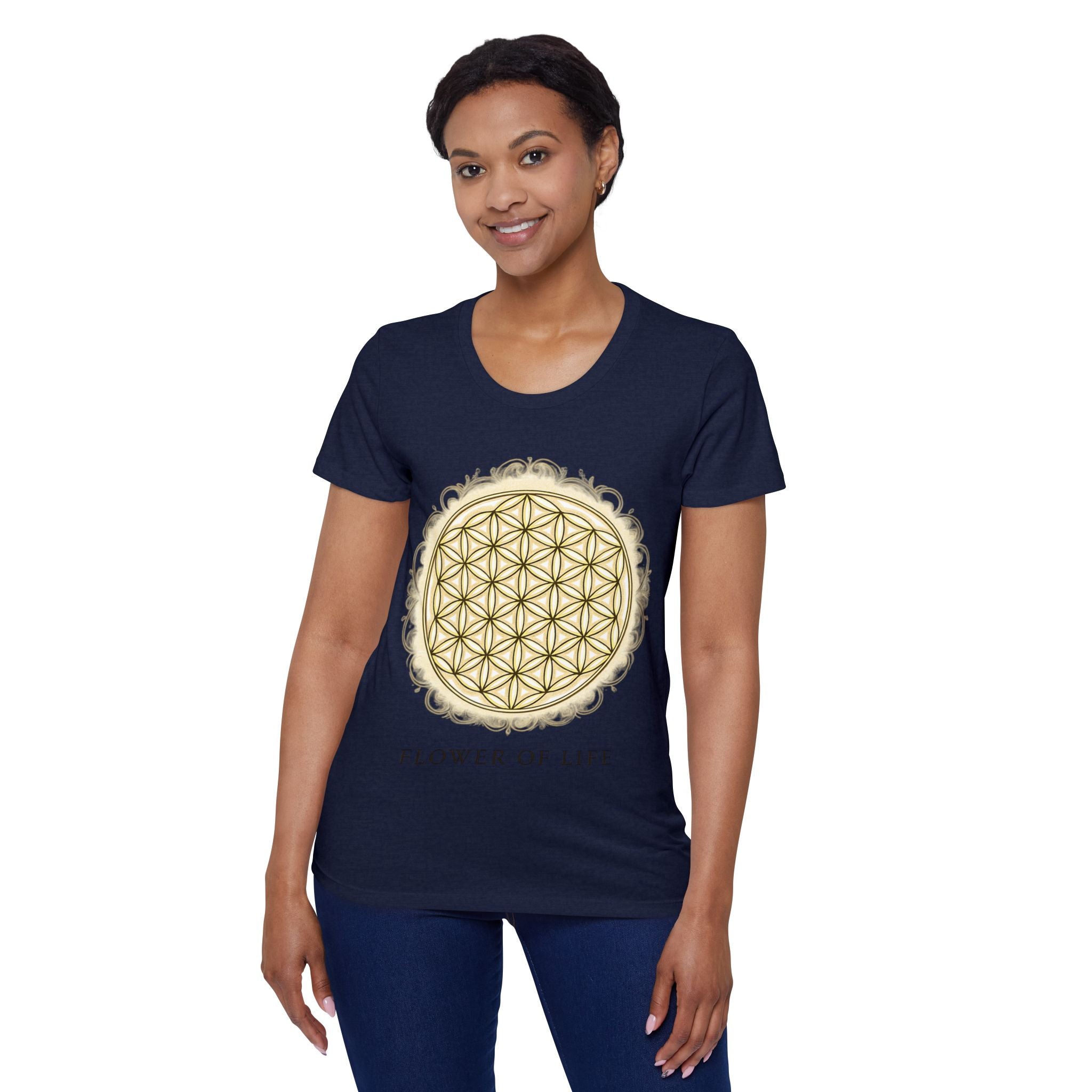 Bozz Queen Golden Flower of Life Sacred Geometry T-Shirt - Women's Organic Tee