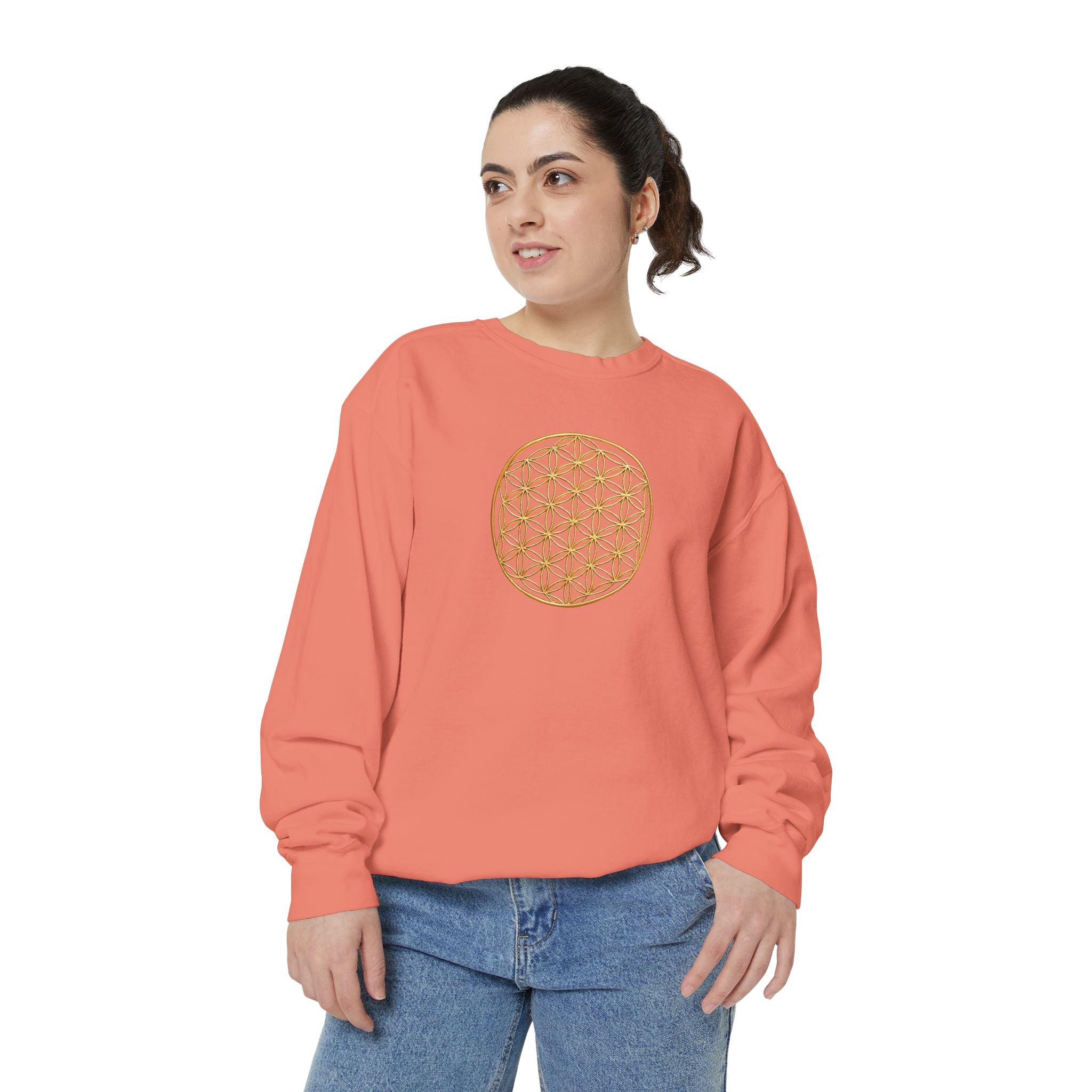 Bozz Queen Women Garment-Dyed Sweatshirt - Flower of Life Design