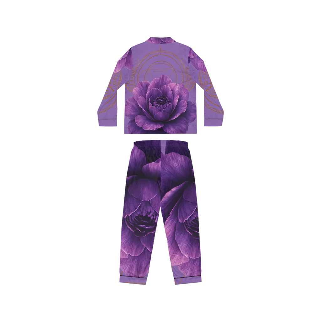 Third Eye Chakra Floral Satin Pajamas Set - Luxurious Women's Sleepwear Gift
