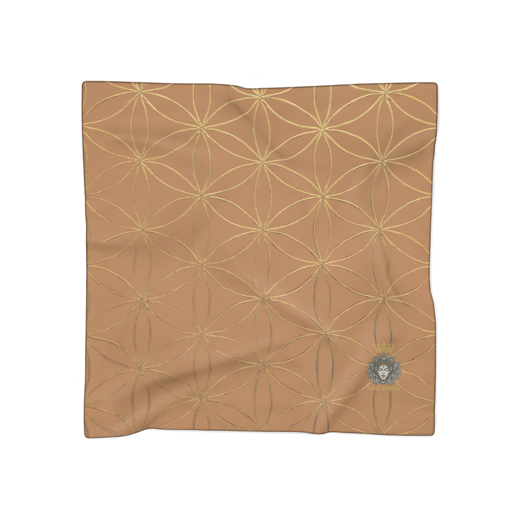 Bozz Queen Flower of Life Scarf - Light Brown & Gold Elegant Lightweight Poly Scarf