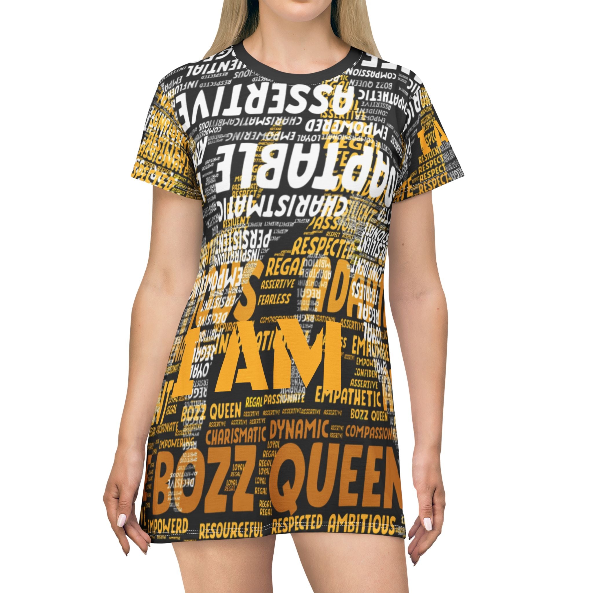 BOZZ QUEEN I AM Series Empowering T-Shirt Dress - Motivational Casual Fashion