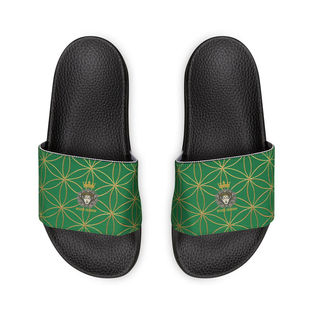 Bozz Queen Dark Green Flower of Life Women's Sandals - Removable Strap Beach Slides