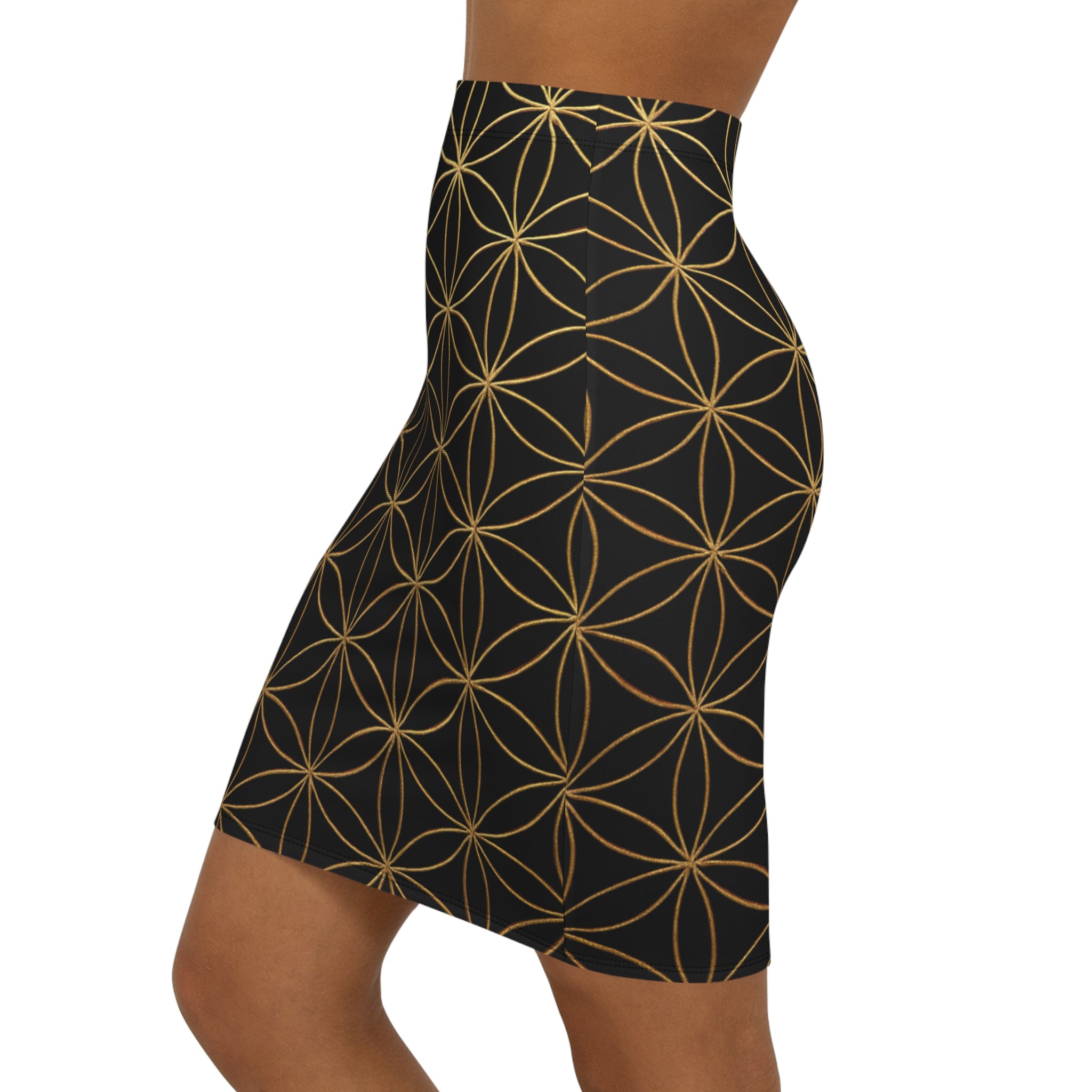 Black Flower of Life Pencil Skirt - Women's Chic Office & Date Night Skirt
