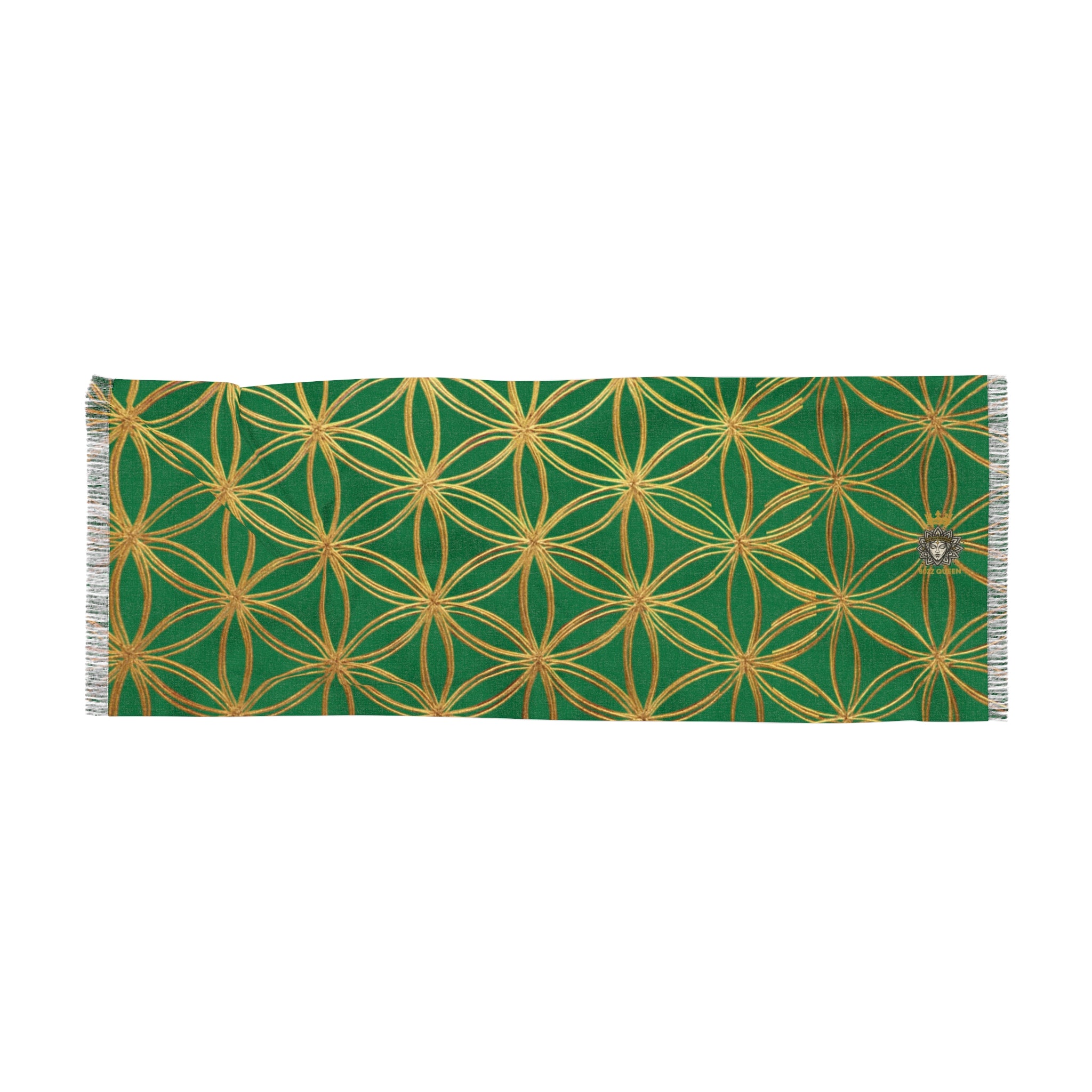 Dark Green & Gold Flower of Life Scarf - Geometric Pattern | Bozz Queen
