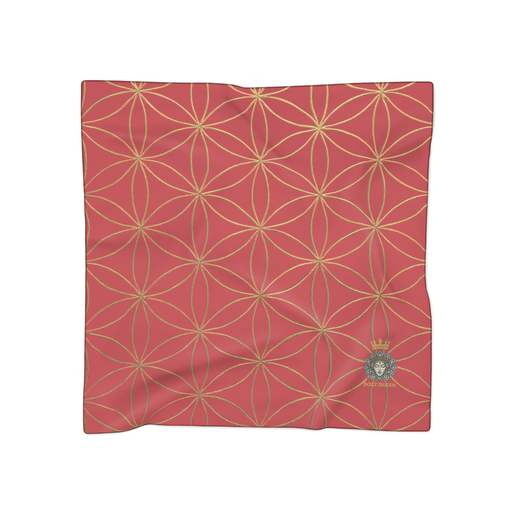 Bozz Queen Flower of Life Scarf - Dark Red & Gold Elegant Lightweight Poly Scarf