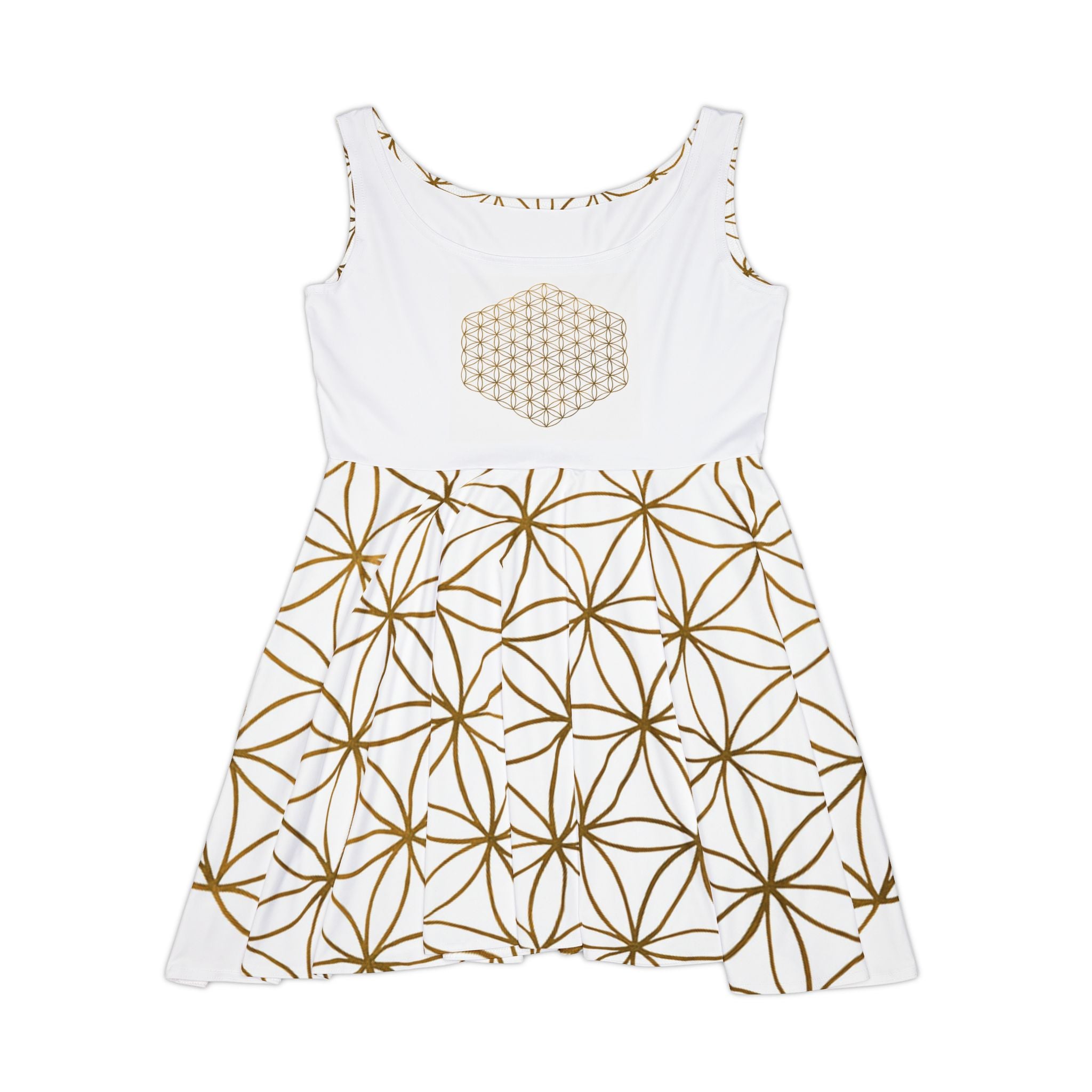 White Gold Flower of Life Skater Dress - Women's Stylish Party & Casual Dress