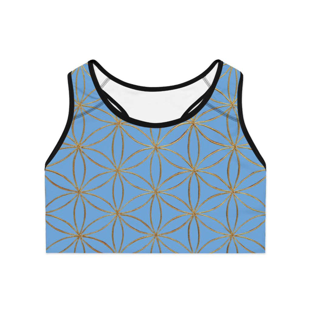 Bozz Queen Light Blue & Gold Flower of Life Sports Bra - Yoga Workout Top