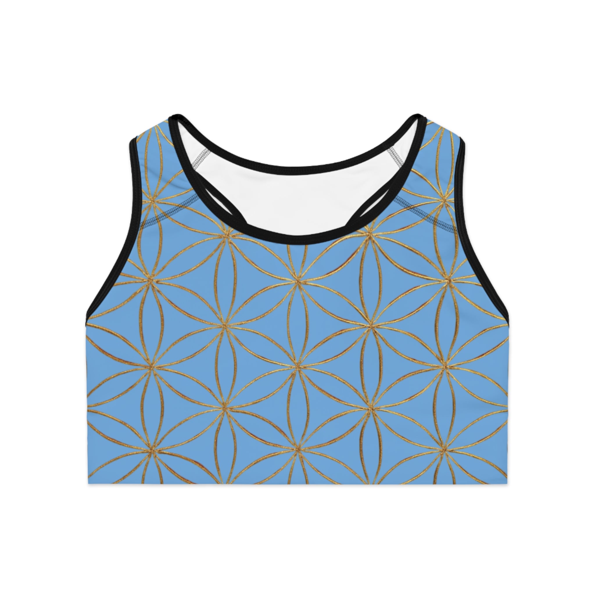 Bozz Queen Light Blue & Gold Flower of Life Sports Bra - Yoga Workout Top