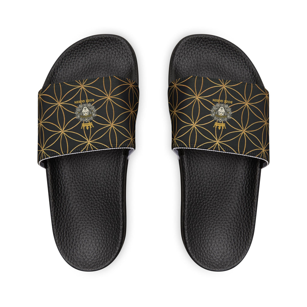 Bozz Queen Black Flower of Life Women's Sandals - Removable Strap Beach Slides