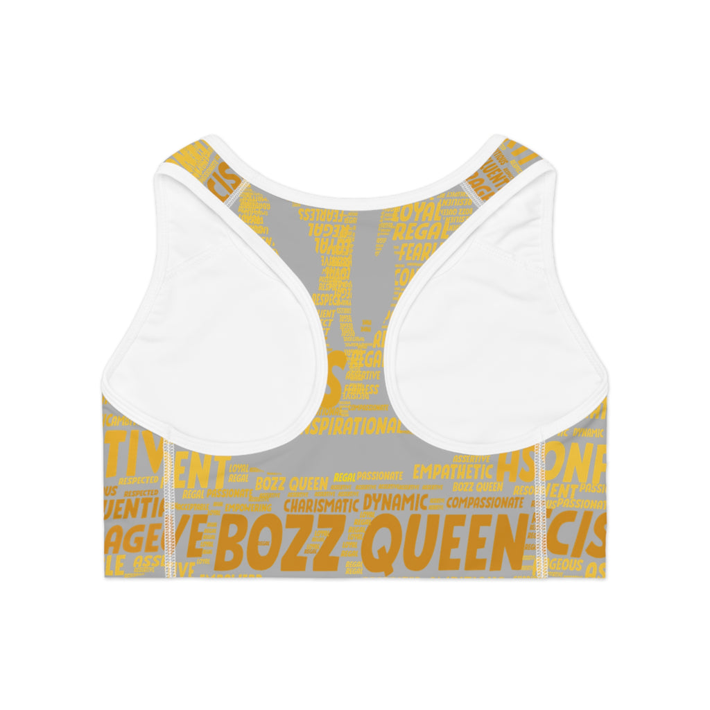 Empowered Words Sports Bra - Bozz Queen Origin Collection | Light Grey & Yellow