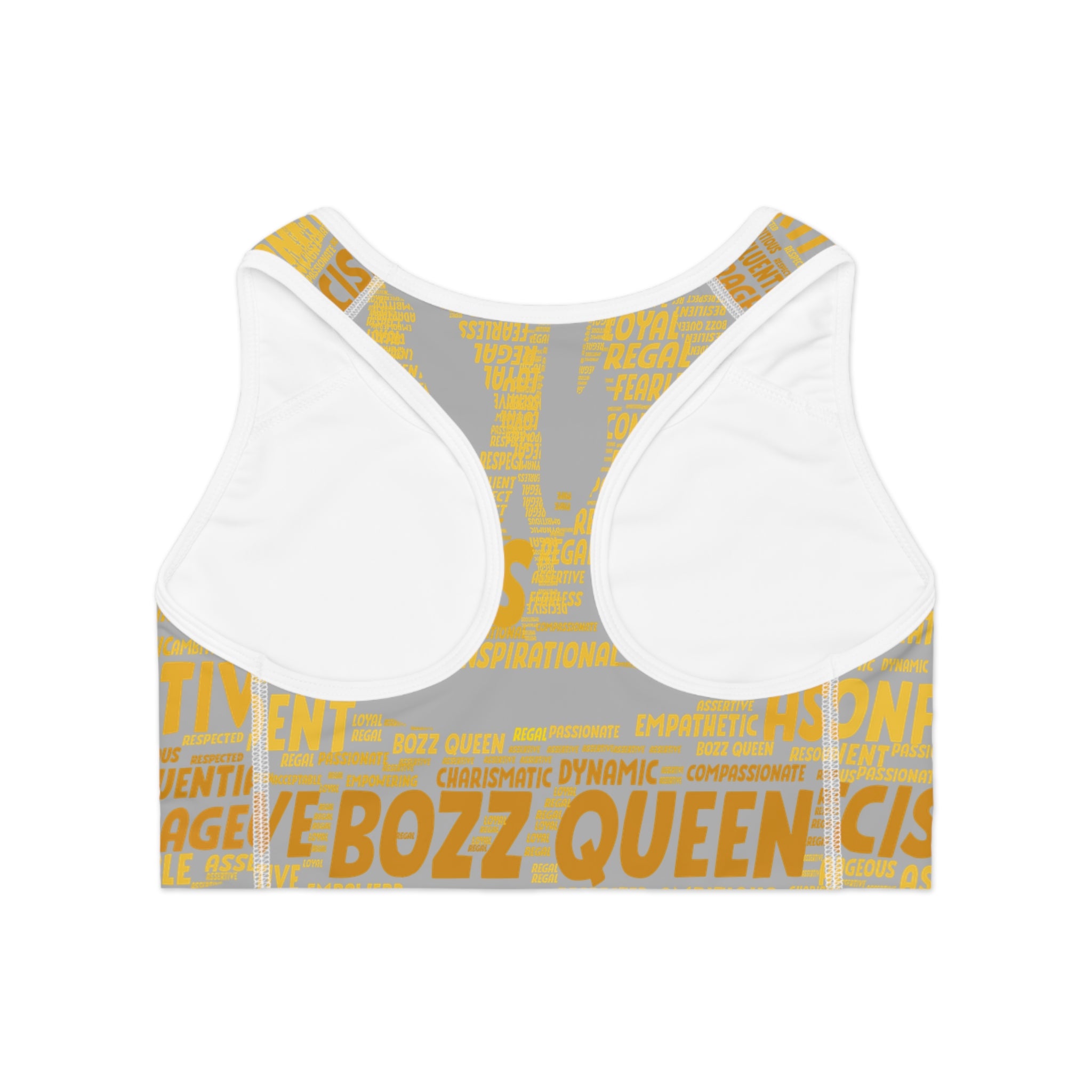 Empowered Words Sports Bra - Bozz Queen Origin Collection | Light Grey & Yellow