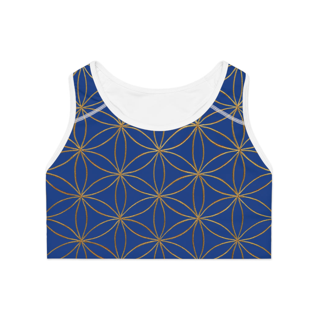 Bozz Queen Dark Blue & Gold Flower of Life Sports Bra - Yoga Workout Top