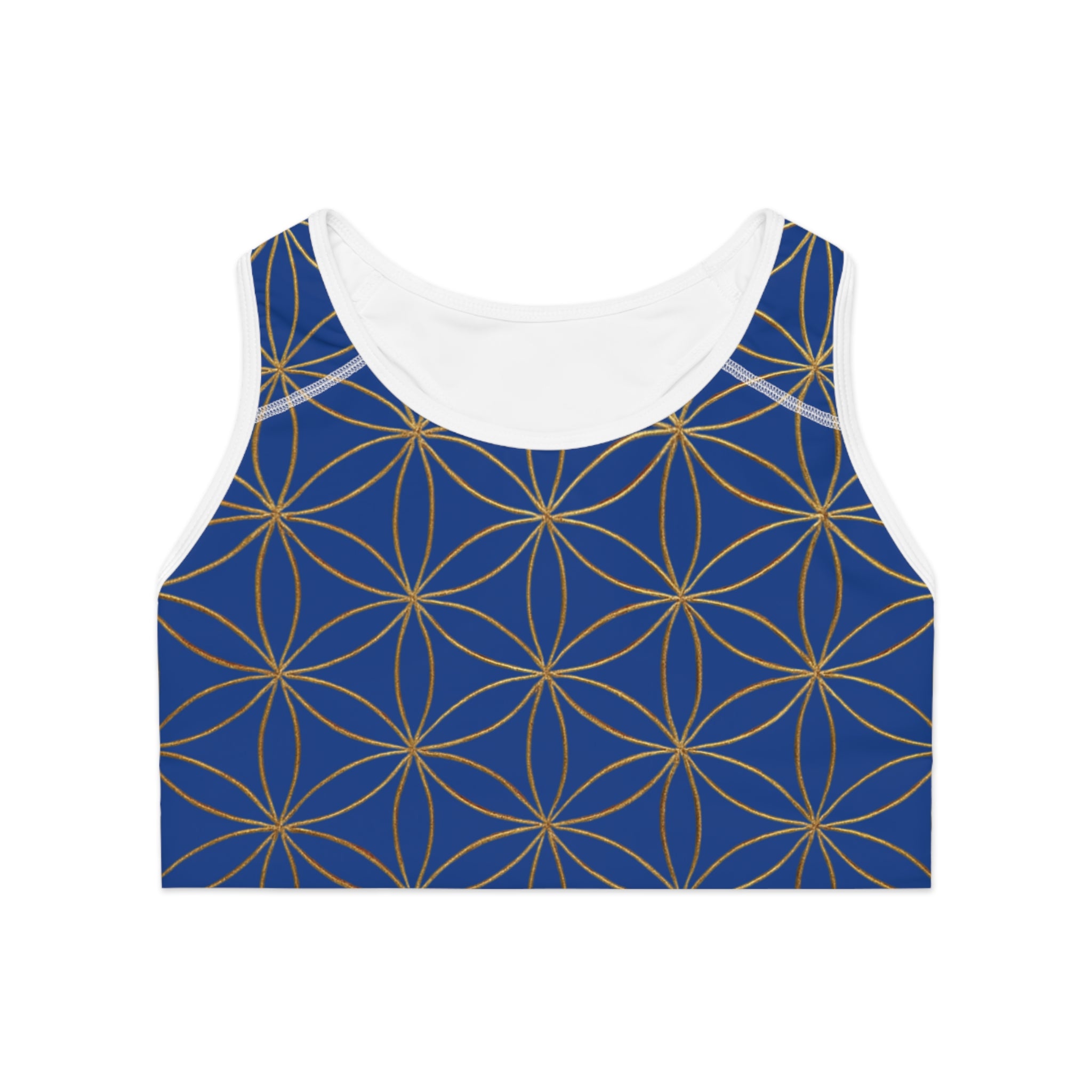 Bozz Queen Dark Blue & Gold Flower of Life Sports Bra - Yoga Workout Top