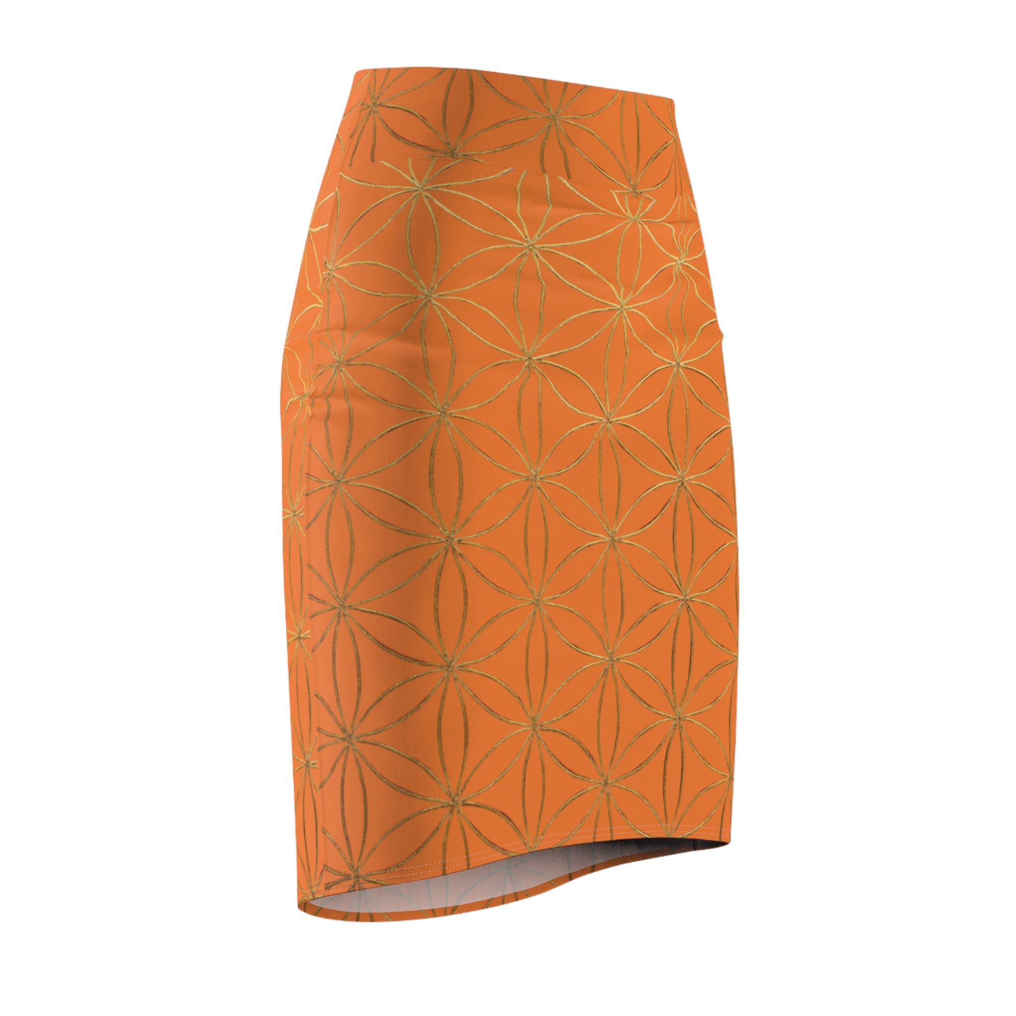 Light Orange Flower of Life Pencil Skirt - Women's Chic Office & Date Night Skirt