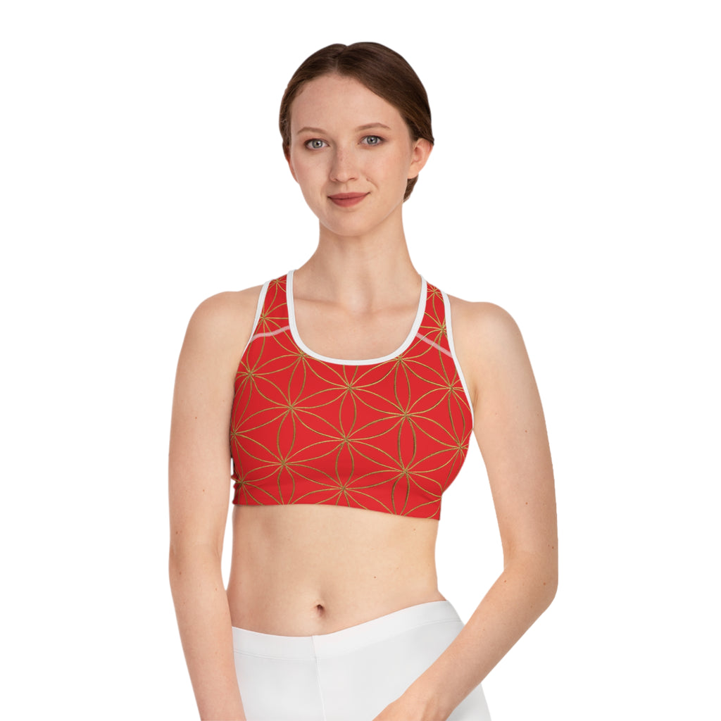 Bozz Queen Red & Gold Flower of Life Sports Bra - Yoga Workout Top