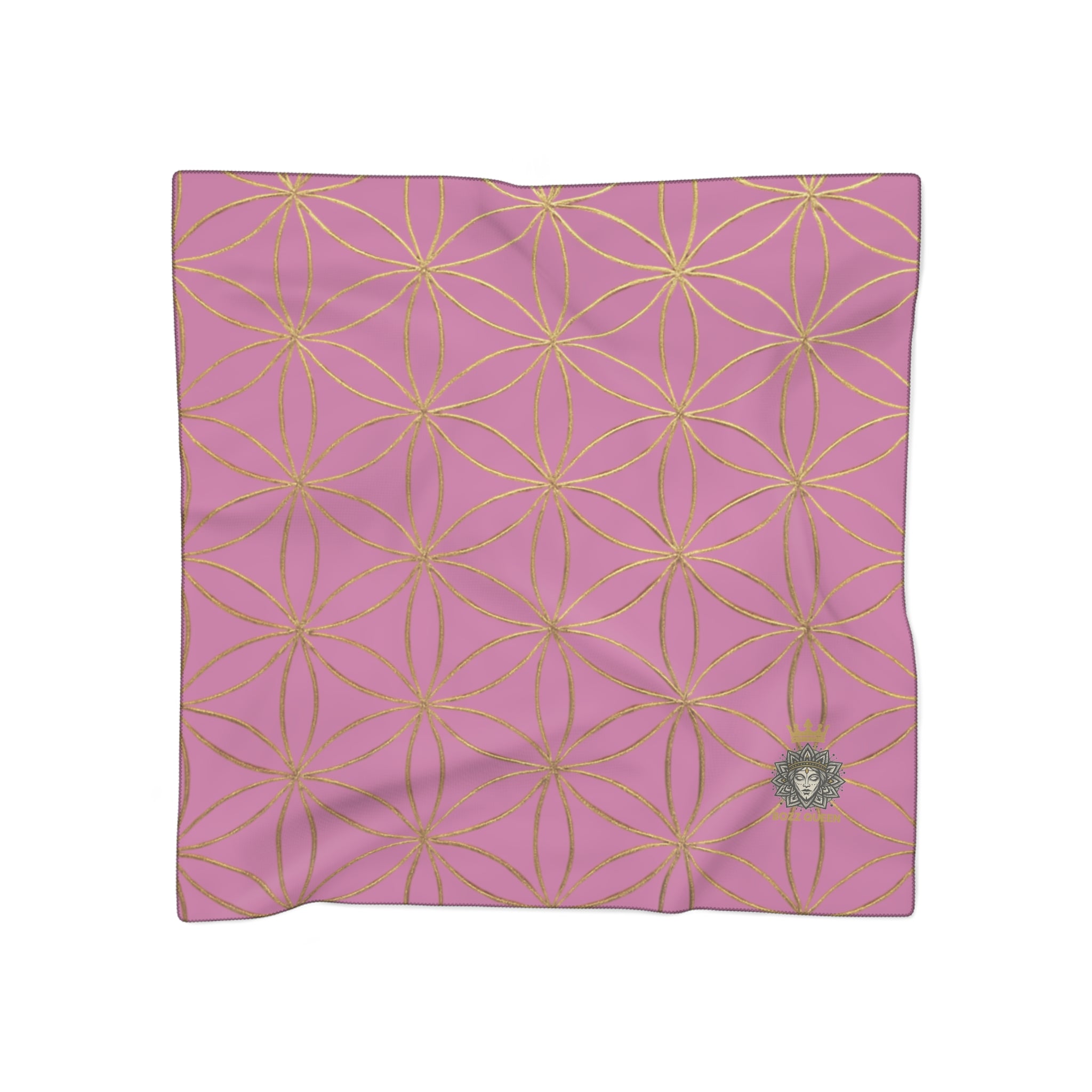 Bozz Queen Flower of Life Scarf - Light Pink & Gold Elegant Lightweight Poly Scarf