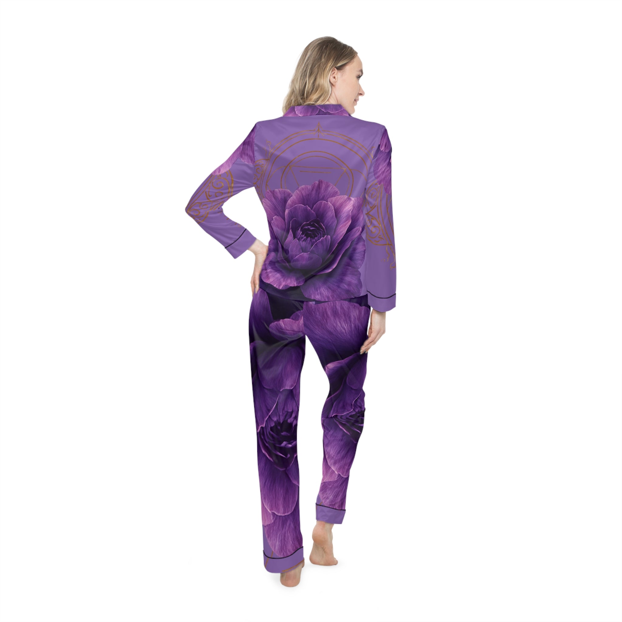 Third Eye Chakra Floral Satin Pajamas Set - Luxurious Women's Sleepwear Gift