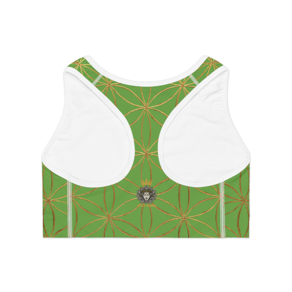 Bozz Queen Green & Gold Flower of Life Sports Bra - Yoga Workout Top