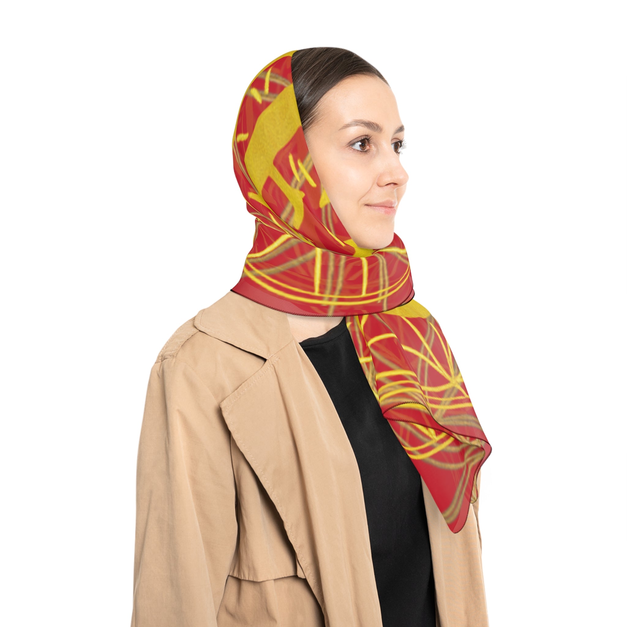 Bozz Queen Dark Red Poly Scarf - Vibrant Flower of Life Design for Stylish Women