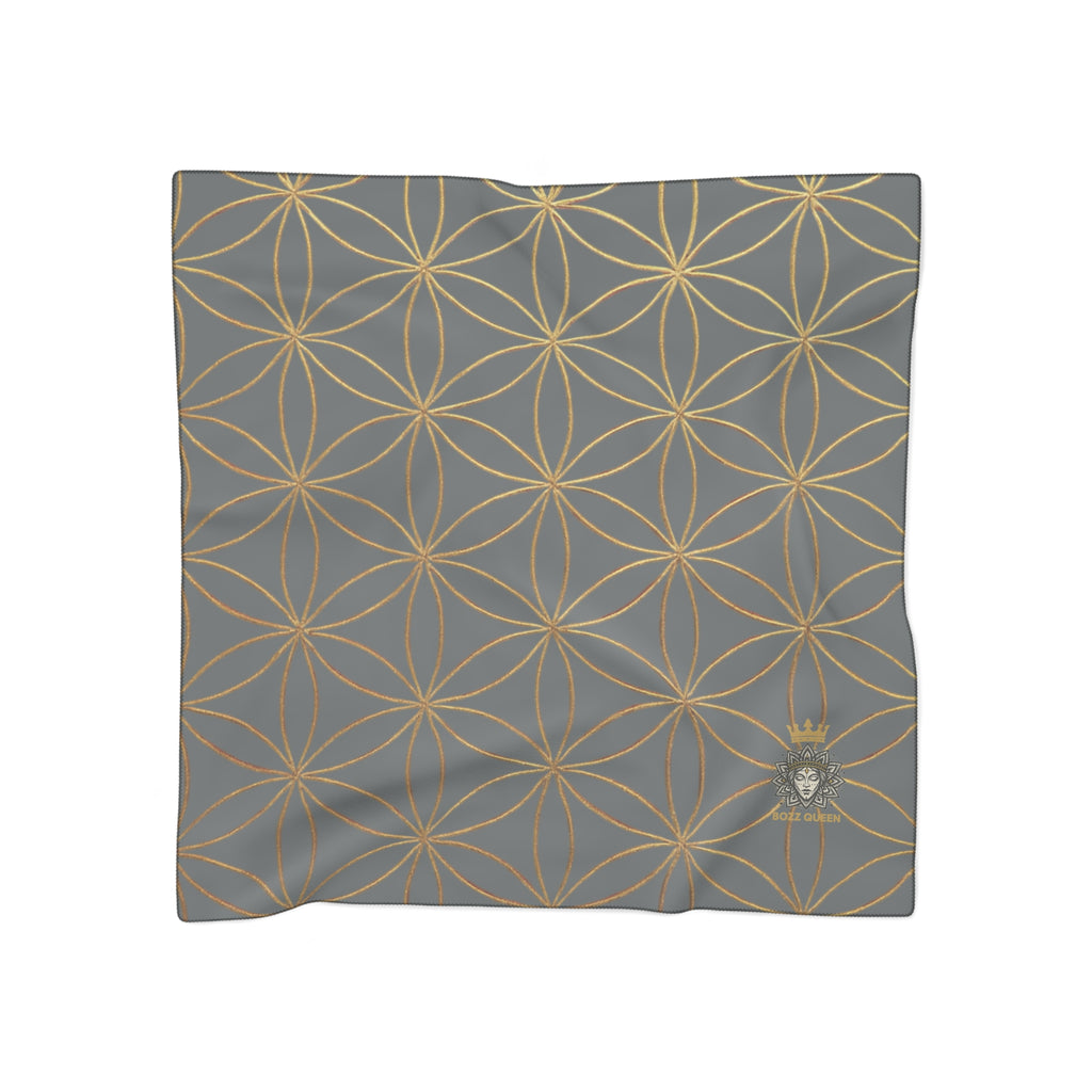 Bozz Queen Flower of Life Scarf - Dark Grey & Gold Elegant Lightweight Poly Scarf
