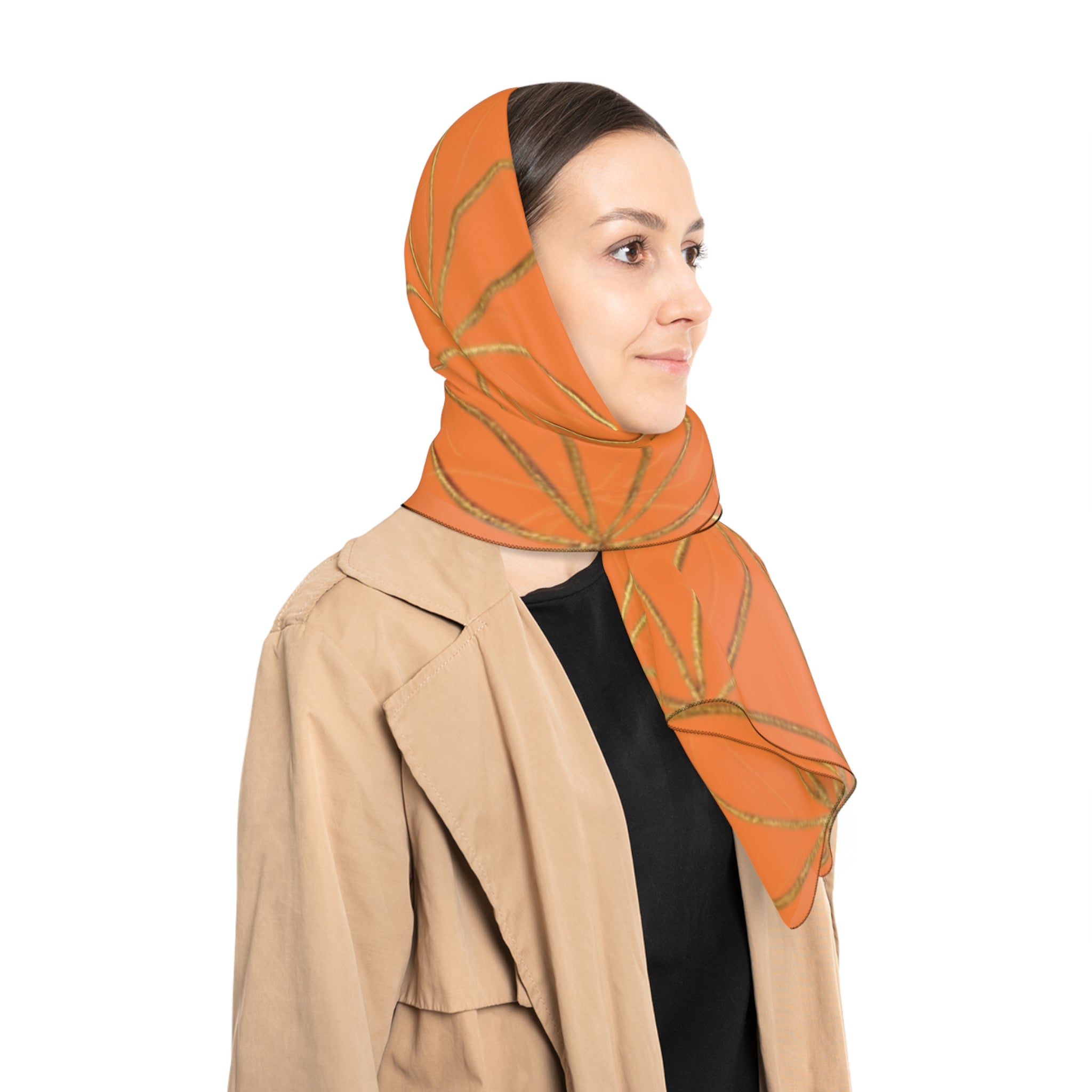 Bozz Queen Flower of Life Scarf - Light Orange & Gold Elegant Lightweight Poly Scarf