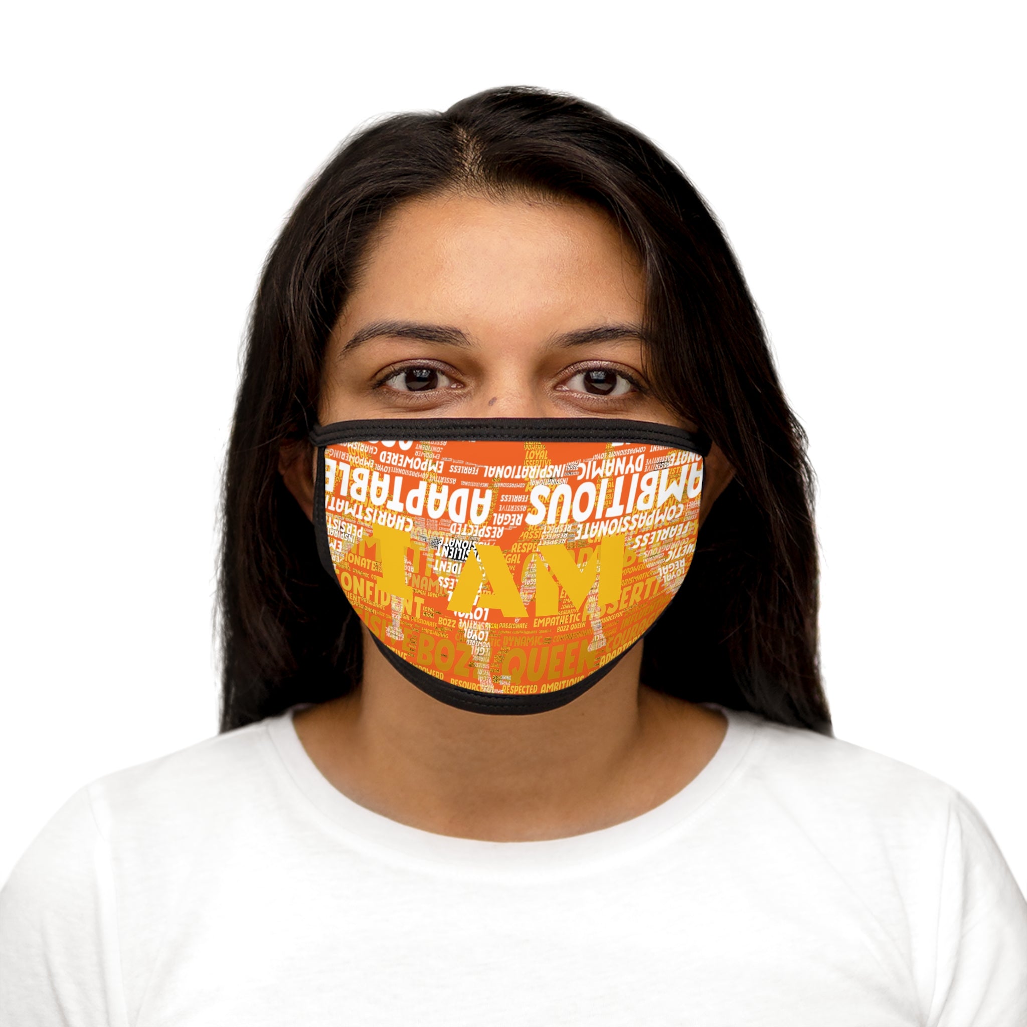 I AM Series Empowering Face Mask - Orange Mixed-Fabric with Inspirational Quotes