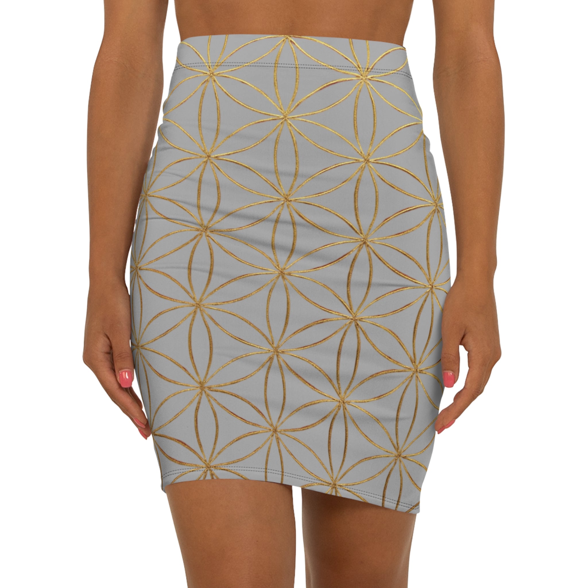 Light Grey Flower of Life Pencil Skirt - Women's Chic Office & Date Night Skirt