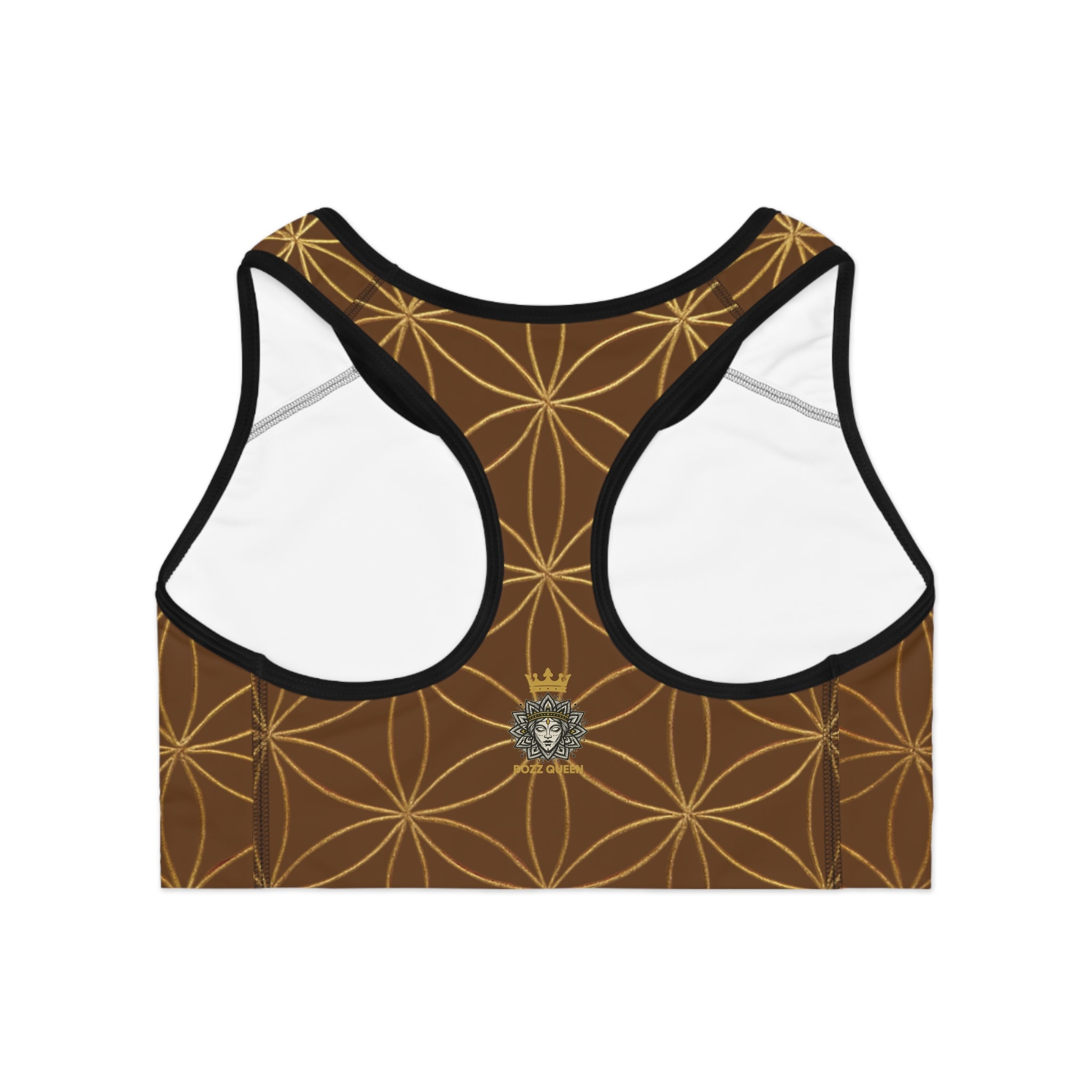 Bozz Queen Brown & Gold Flower of Life Sports Bra - Yoga Workout Top