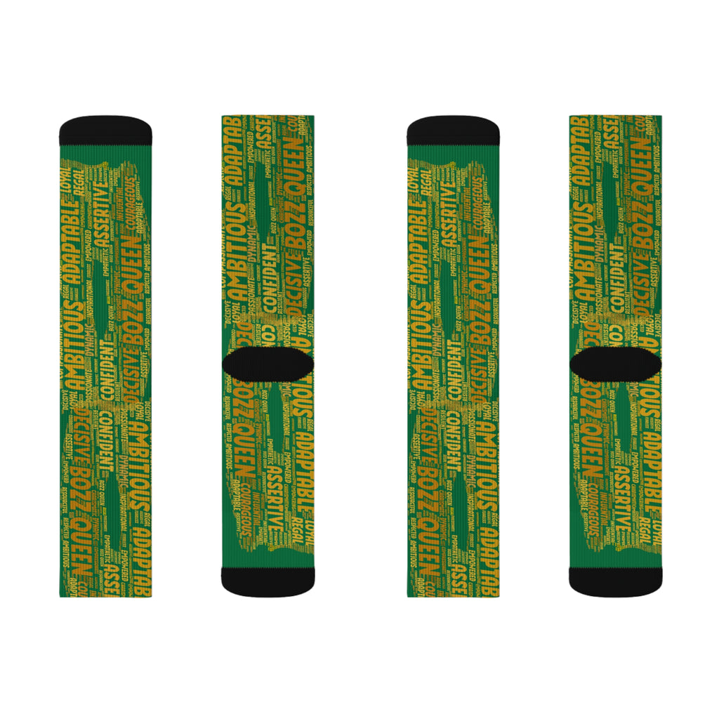 BOZZ QUEEN Dark Green Bold Statement Socks - Empowering Motivational Wear