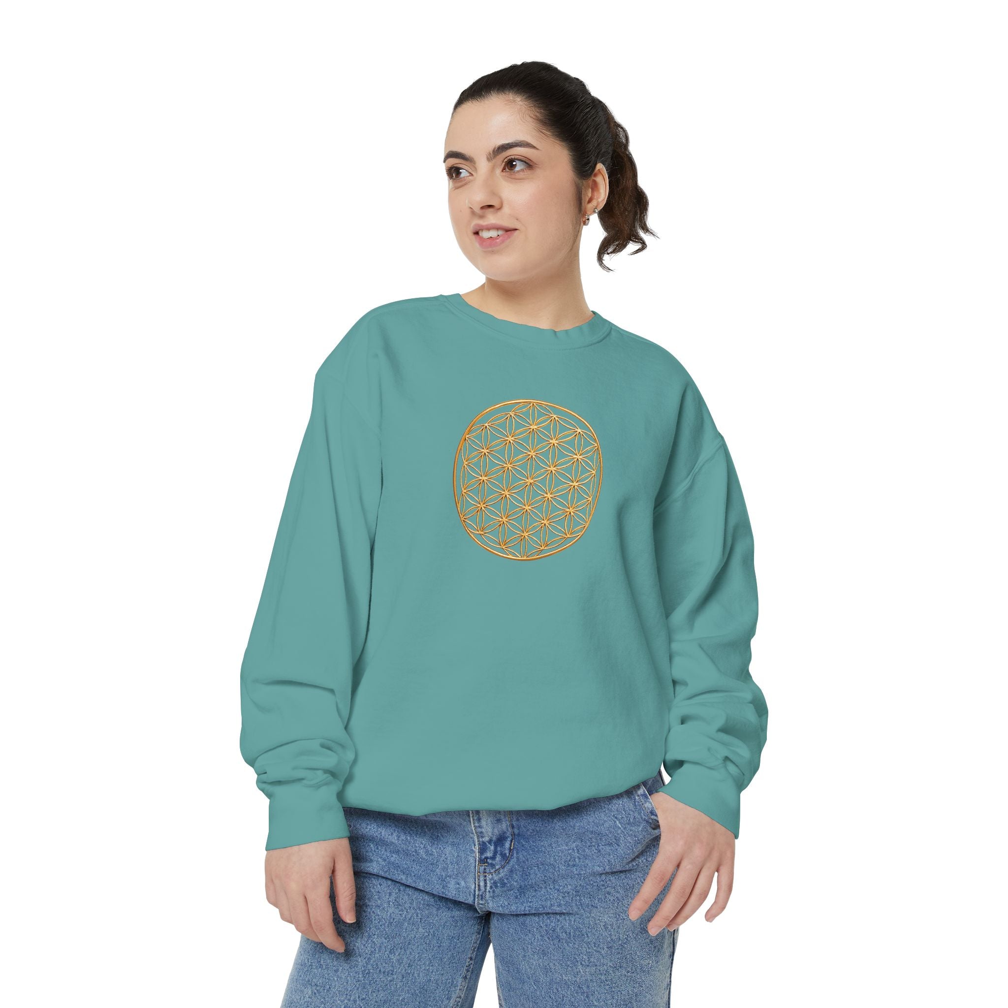 Bozz Queen Women Garment-Dyed Sweatshirt - Flower of Life Design