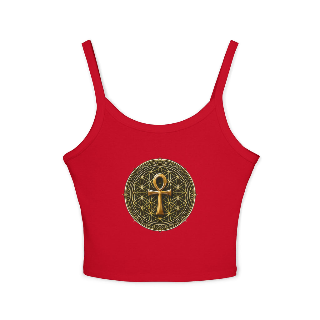 Women's Ankh & Flower of Life Tank Top - Sacred Geometry Spaghetti Strap