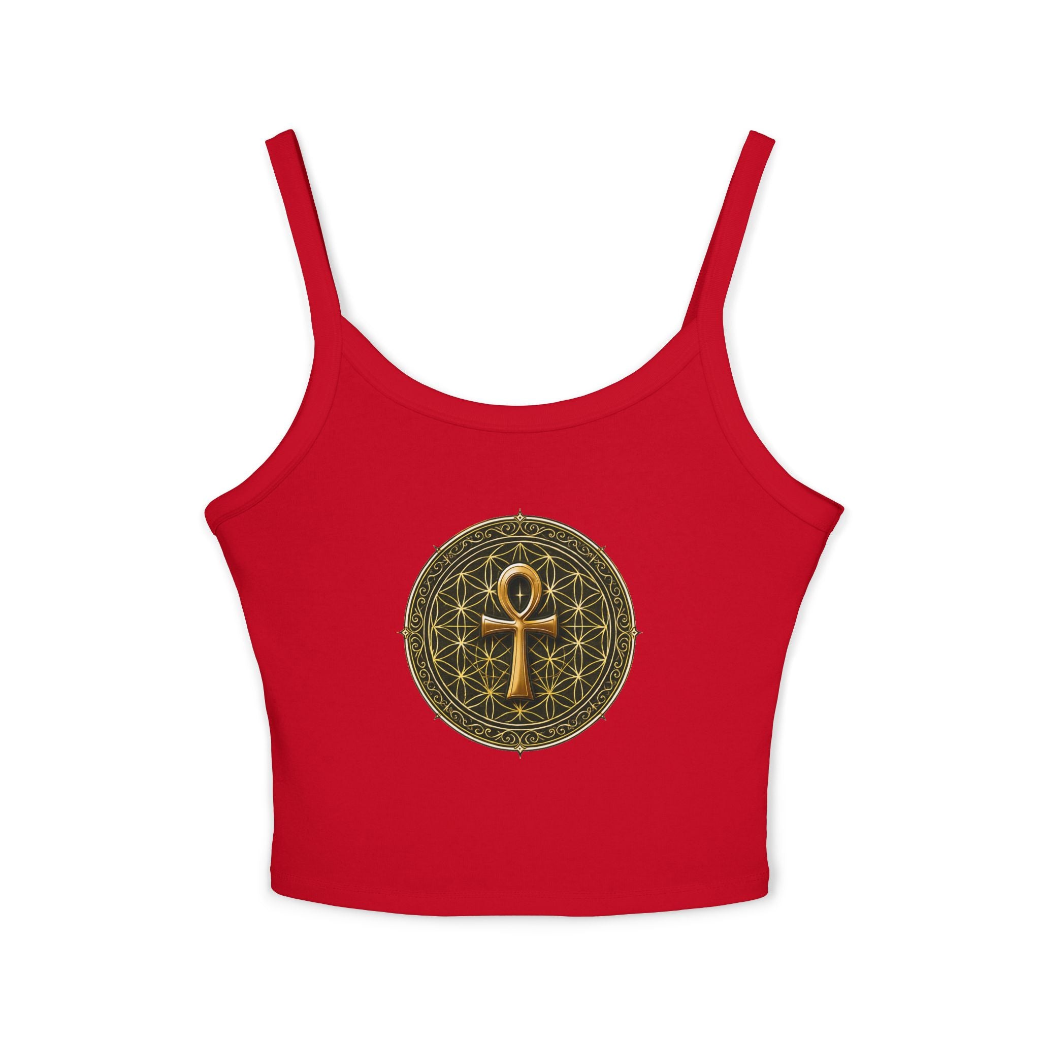 Women's Ankh & Flower of Life Tank Top - Sacred Geometry Spaghetti Strap