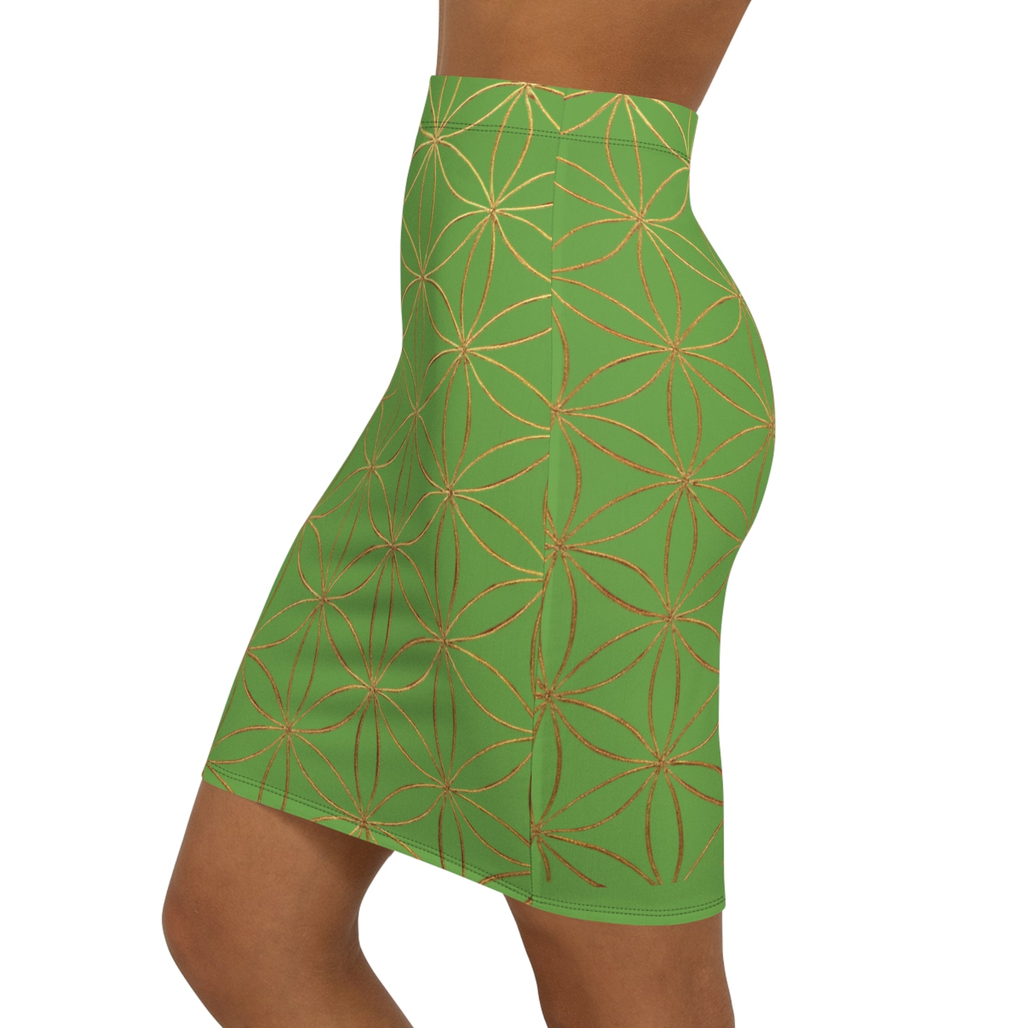 Green Flower of Life Pencil Skirt - Women's Chic Office & Date Night Skirt