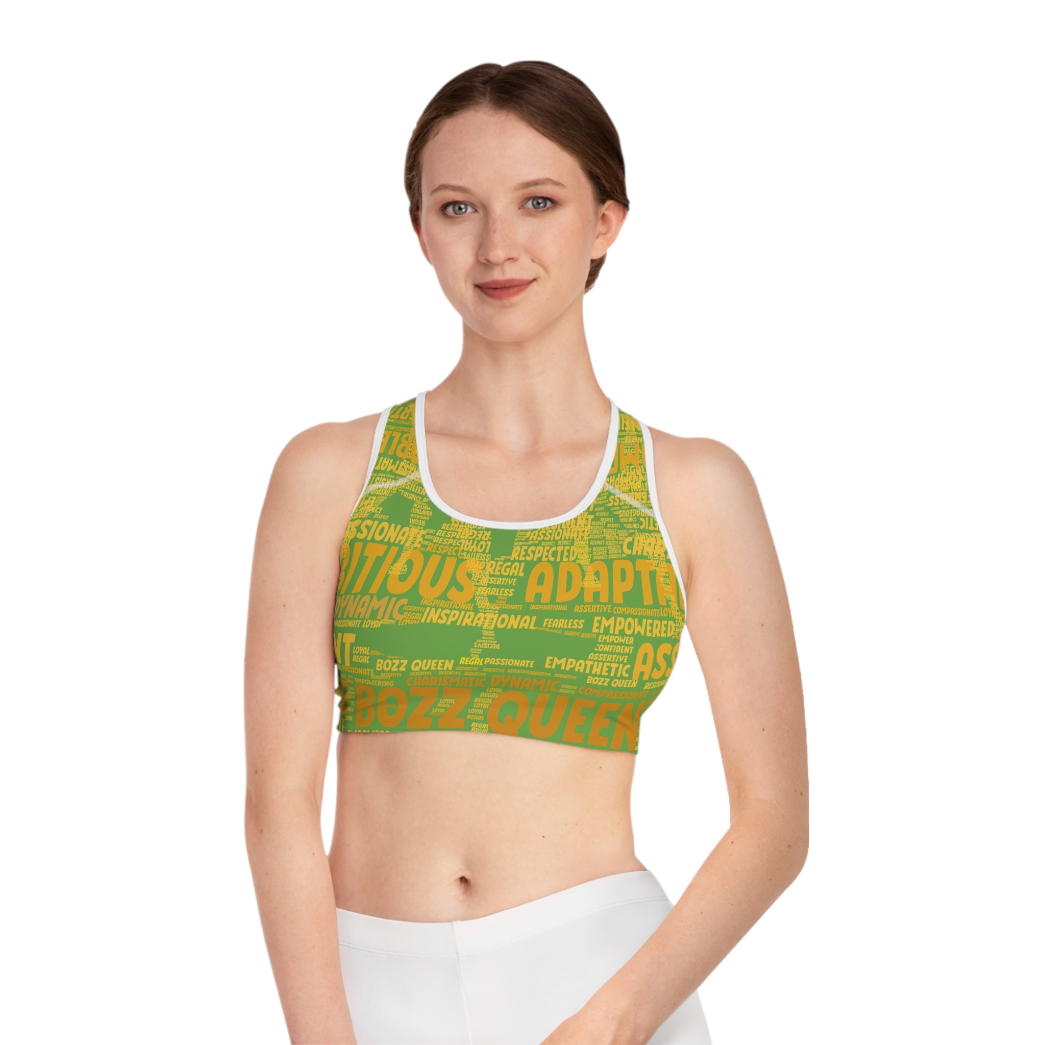 Empowered Words Sports Bra - Bozz Queen Origin Collection | Green & Yellow