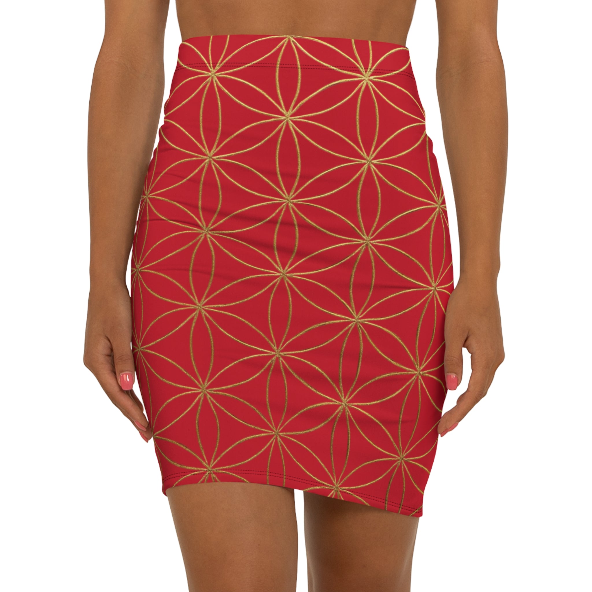 Dark Red Flower of Life Pencil Skirt - Women's Chic Office & Date Night Skirt