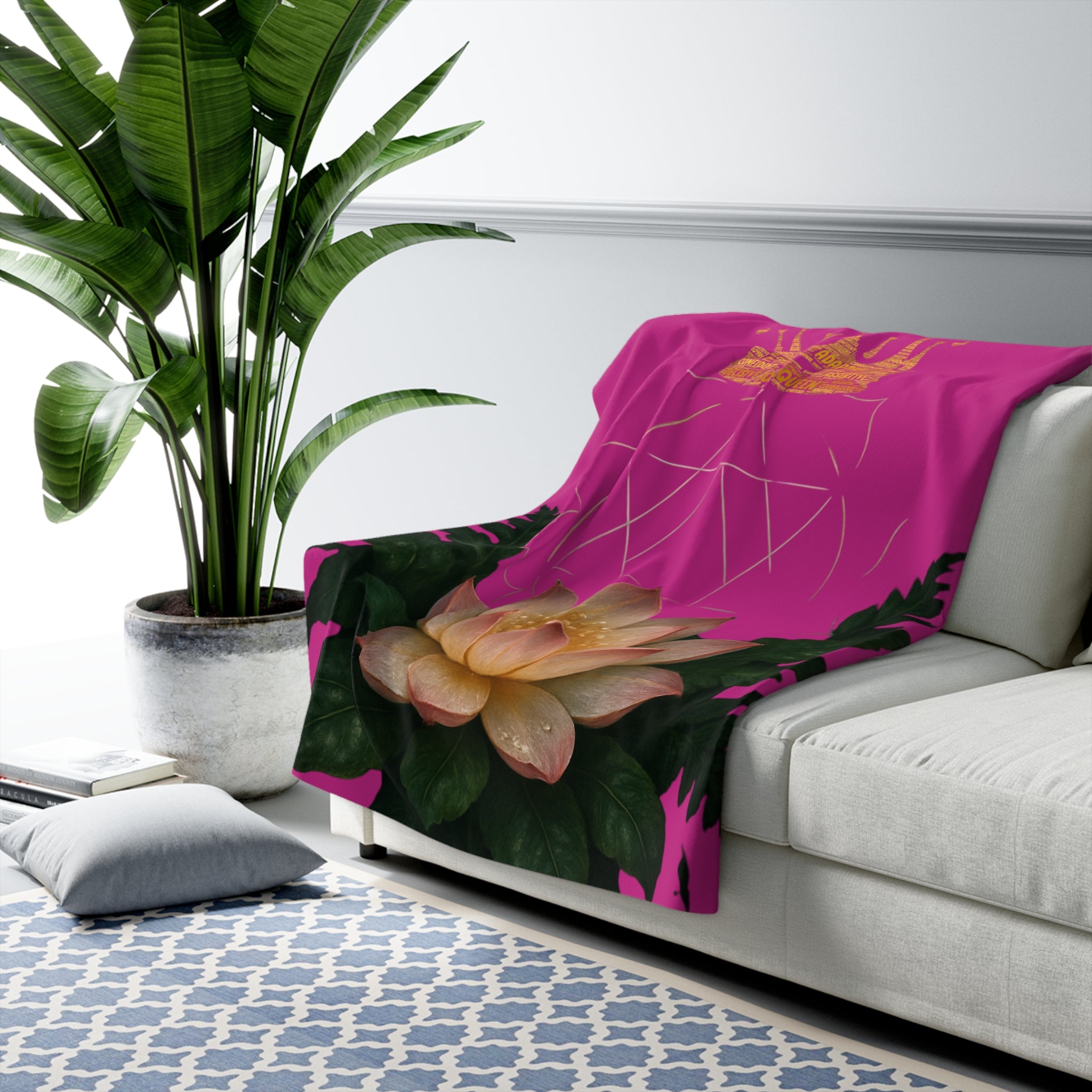 Heart Chakra Pink Lotus Sherpa Blanket - Serene Love & Feminine Energy
