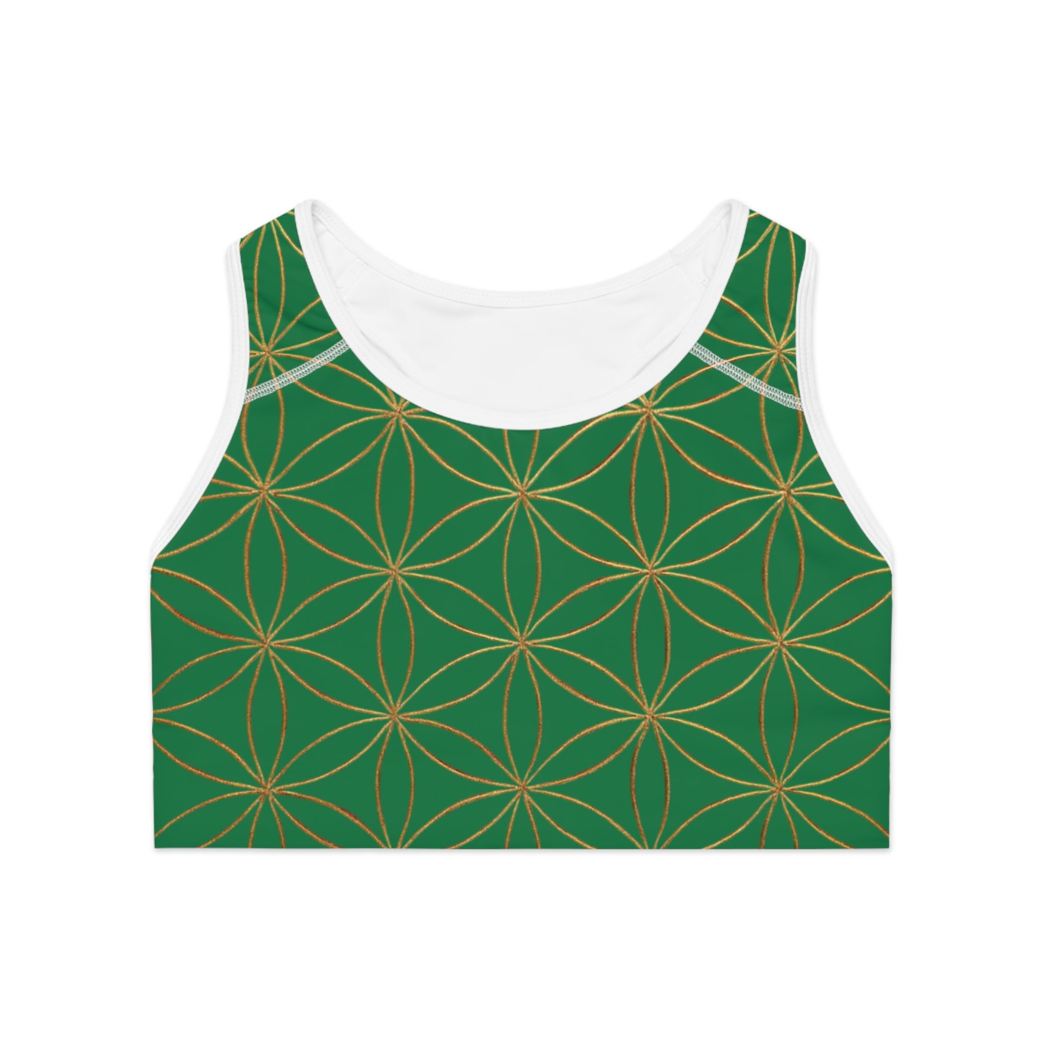 Bozz Queen Dark Green & Gold Flower of Life Sports Bra - Yoga Workout Top