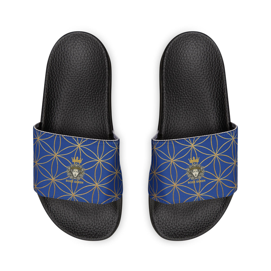 Bozz Queen Dark Blue Flower of Life Women's Sandals - Removable Strap Beach Slides