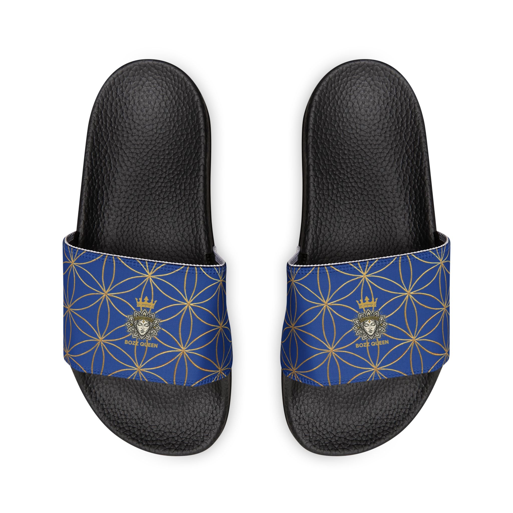 Bozz Queen Dark Blue Flower of Life Women's Sandals - Removable Strap Beach Slides
