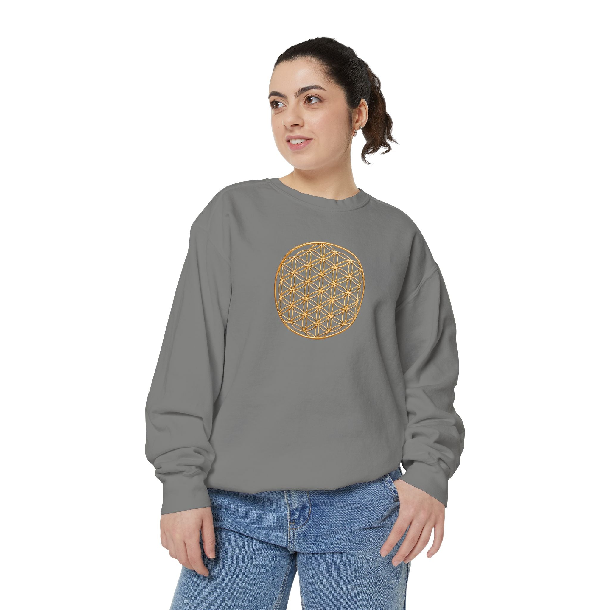 Bozz Queen Women Garment-Dyed Sweatshirt - Flower of Life Design