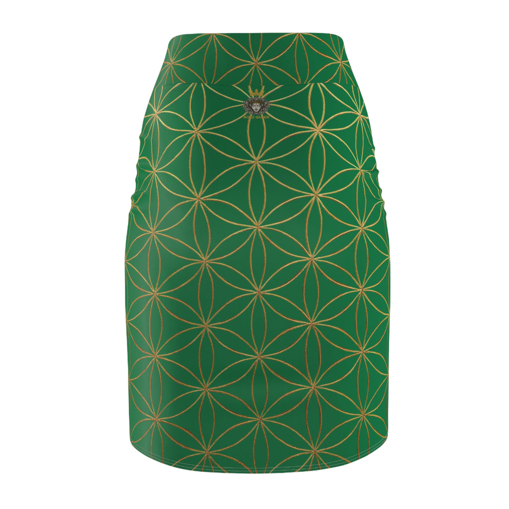 Dark Green Flower of Life Pencil Skirt - Women's Chic Office & Date Night Skirt
