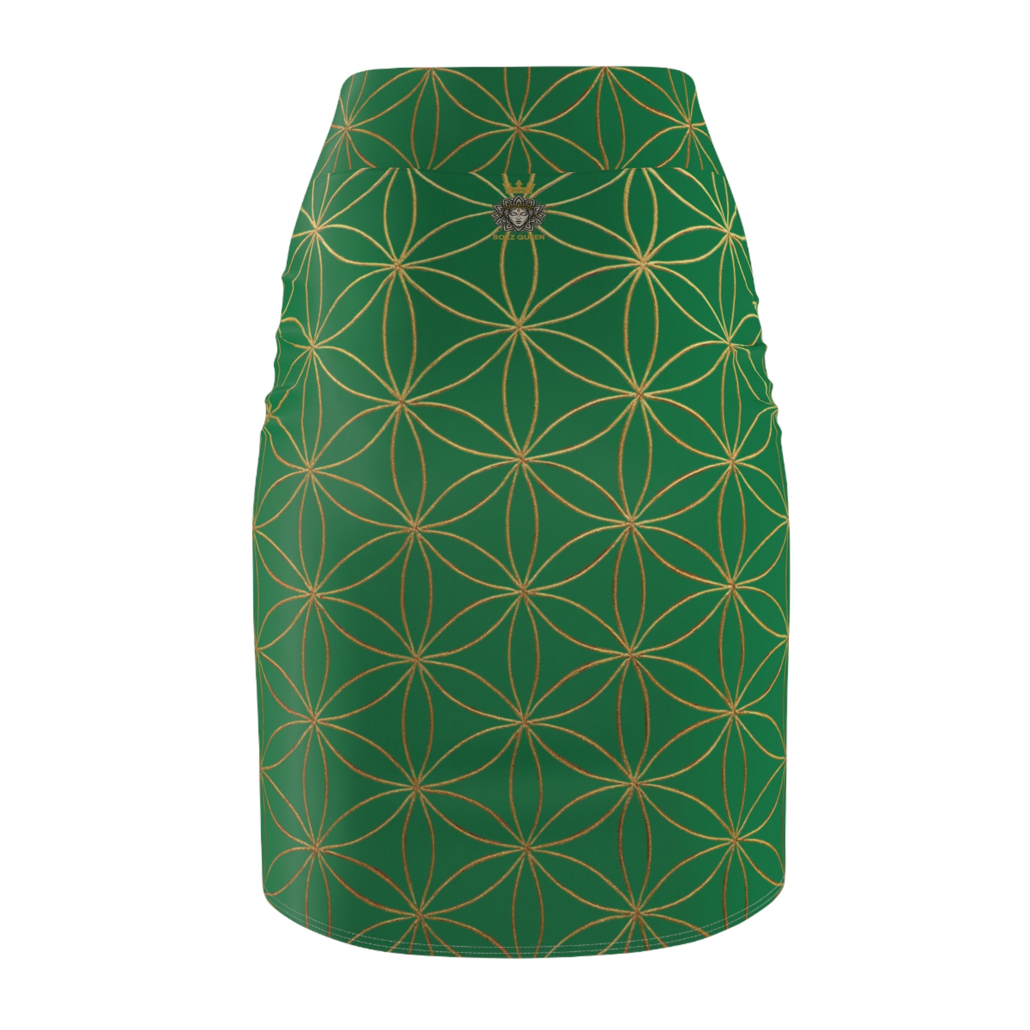 Dark Green Flower of Life Pencil Skirt - Women's Chic Office & Date Night Skirt