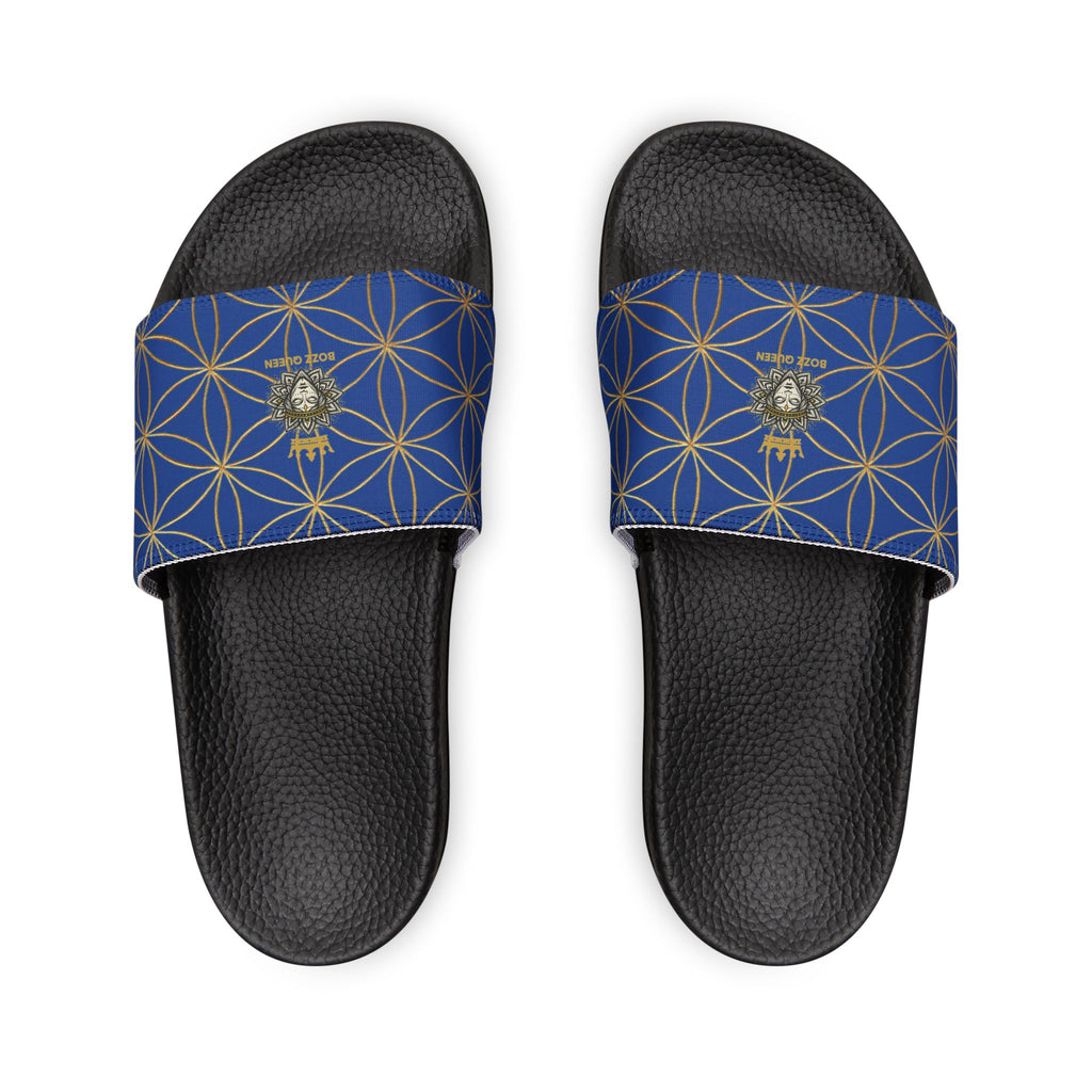 Bozz Queen Dark Blue Flower of Life Women's Sandals - Removable Strap Beach Slides