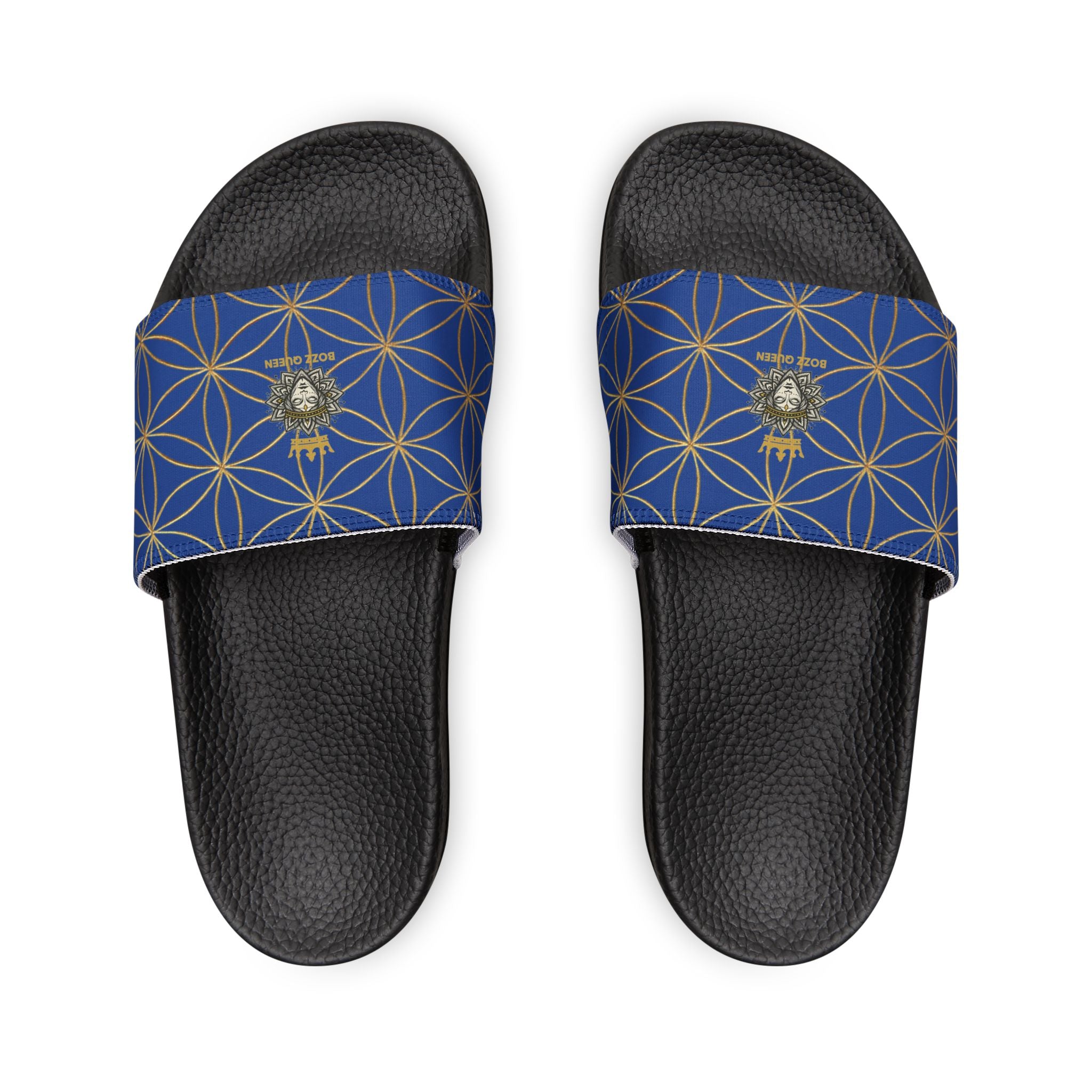 Bozz Queen Dark Blue Flower of Life Women's Sandals - Removable Strap Beach Slides